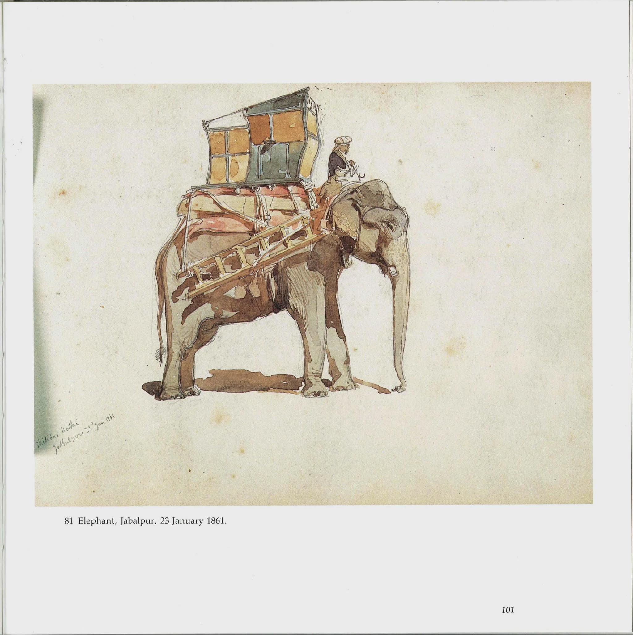 1986 Elephant, Jabalpur - Visions of India Vintage Print - William Simpson - 9.25 x 8.5 in - Image 2