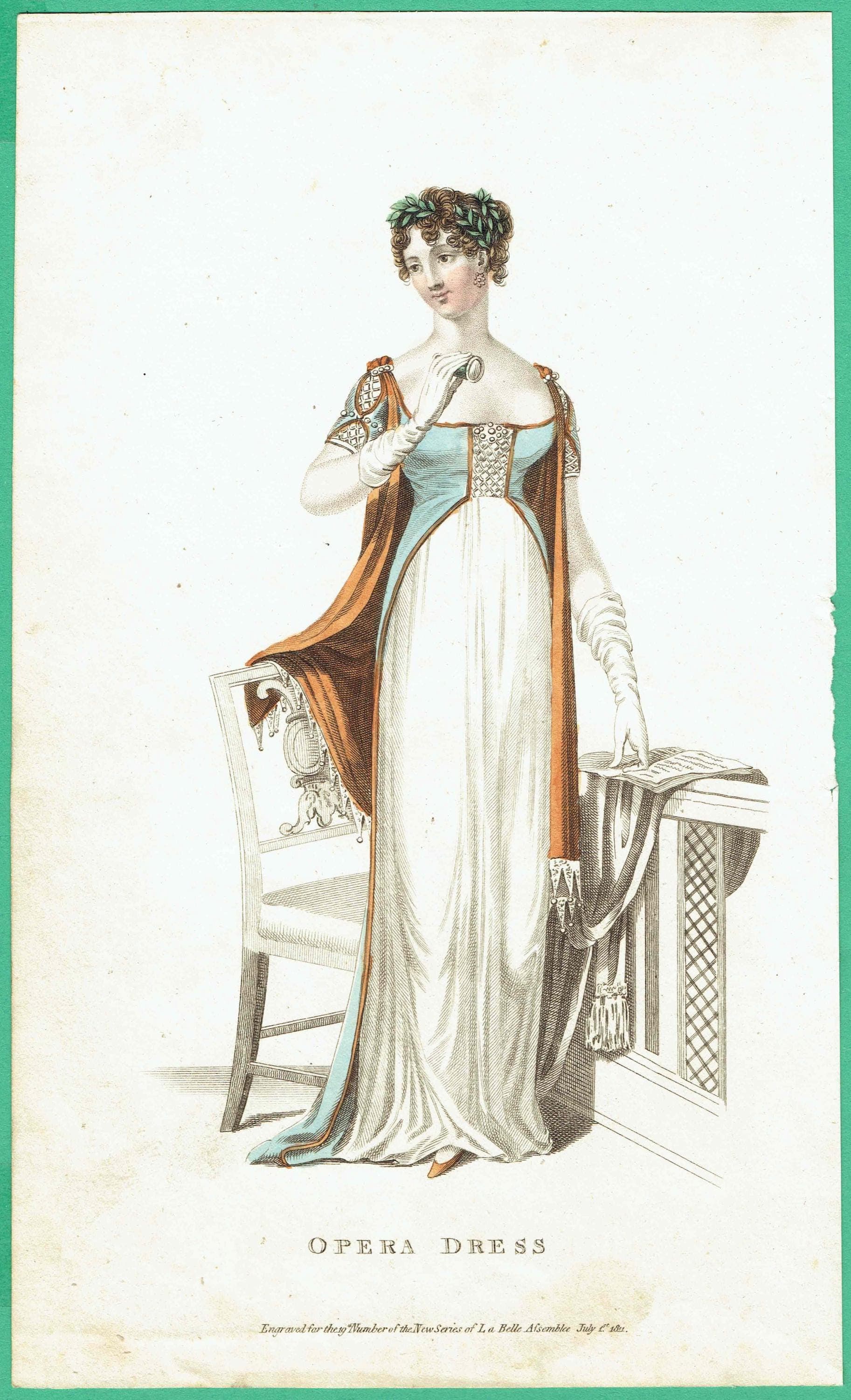 1811 La Belle Assemblee Fashion Magazine Regency Opera Dress Print - Original Antique Hand-Coloured - Period Fashion Costume - 5.25 x 9 in - Image 2