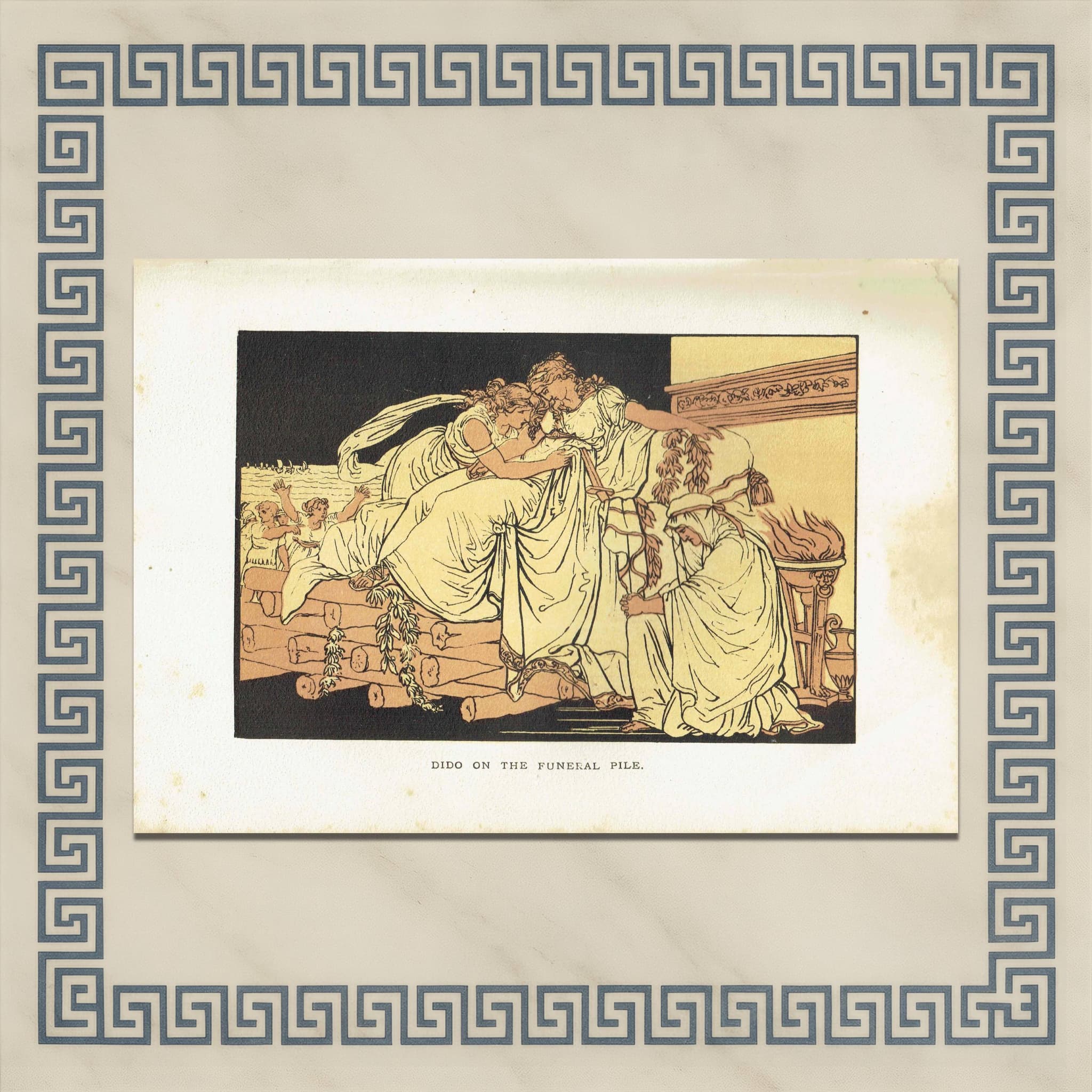 1879 Dido Funeral Pyre - Original Antique Print By Pinelli - Stories From Virgil Classical Mythology Roman Literature - 7.5 x 5 in