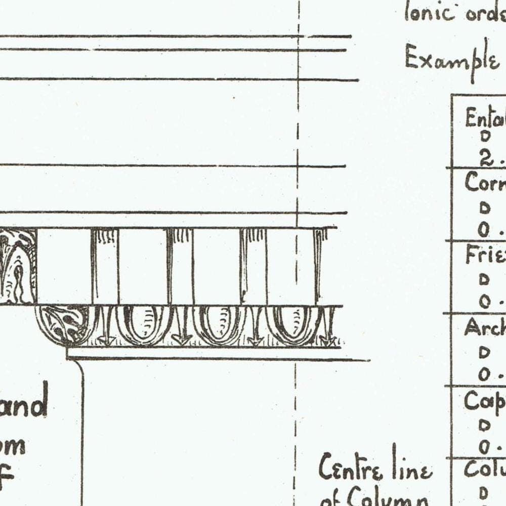 1898 Ionic Capital Print - Theatre of Marcellus Rome, Entablature & Classical Proportions - Antique Architecture Plate - 8 x 10.75 in