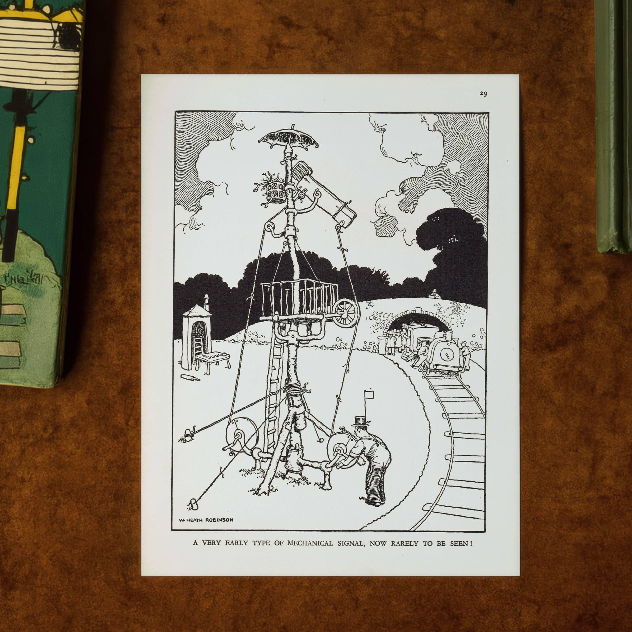 1935 Railway Signal Machine - Original Vintage Print By Robinson - Great Western Railway Centenary Humorous Cartoon - 7 x 9.5 in