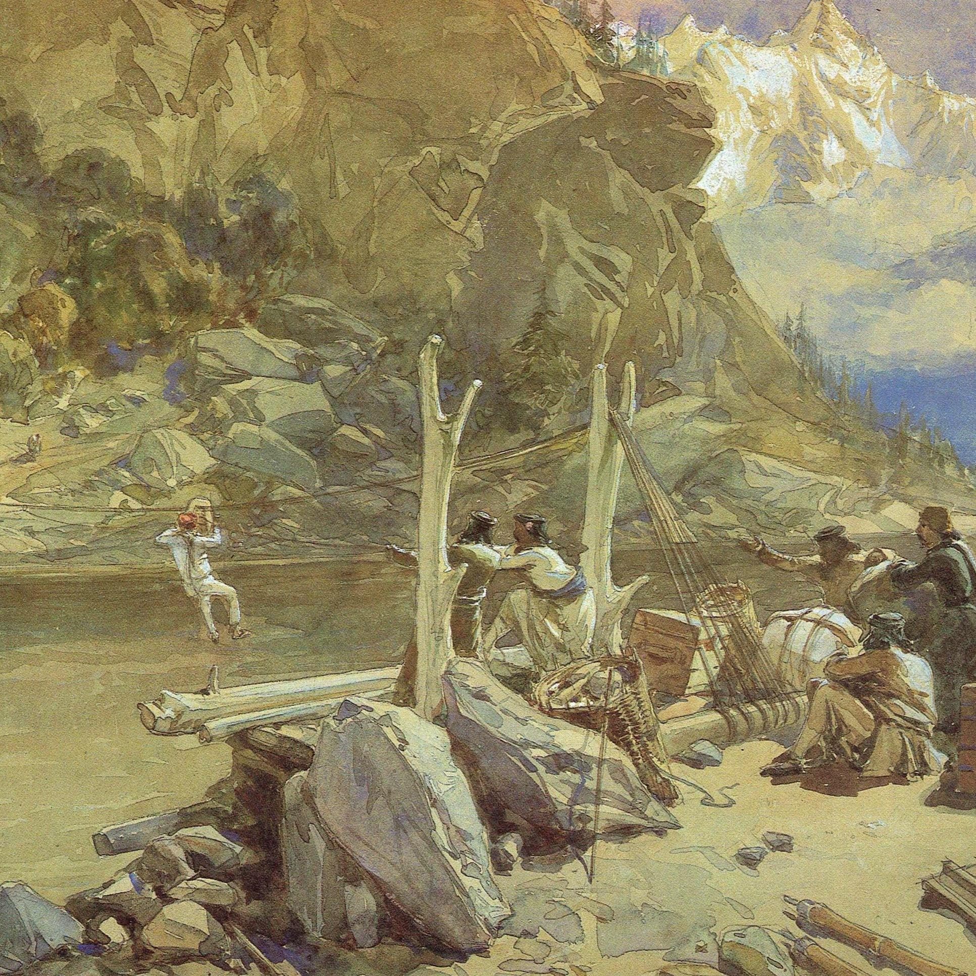 1860 Rope Bridge Sutlej River - Original Vintage Print By Simpson - India Himalayan Landscape Victorian Travel Sketch - 9.25 x 8.5 in