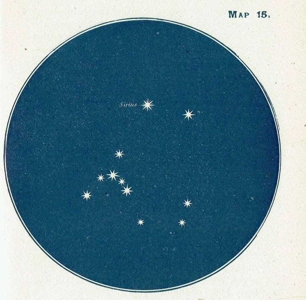 1944 Sirius Star Map - Original Vintage Print By Gall - Celestial Astronomy Constellation Chart Navigation Study - 4 x 6 in