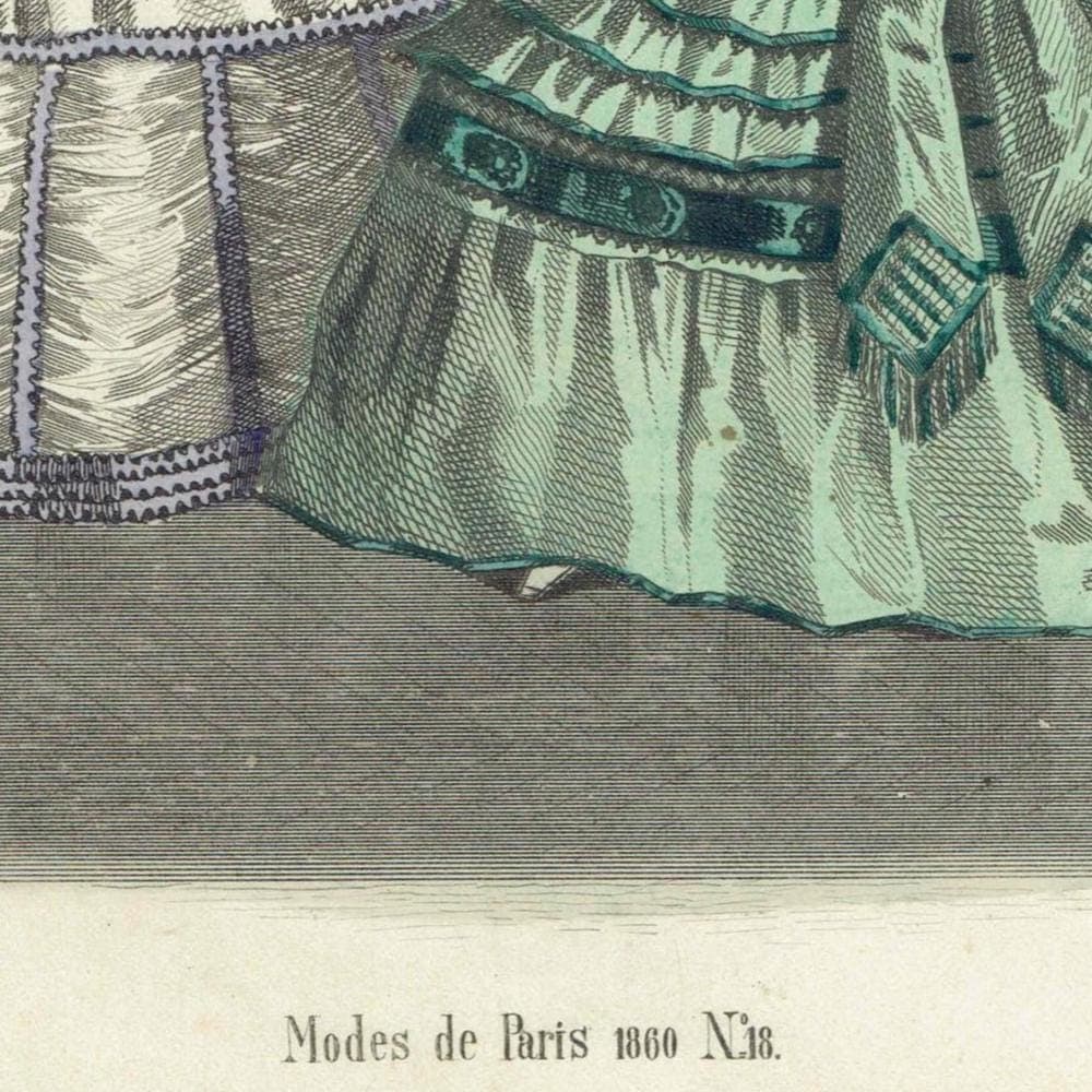 1860 Modes de Paris No.18 Print - Three Elegant Women French Fashion Plate - Hand-Coloured Victorian Dresses - 9.5 x 6.5 in - Image 3