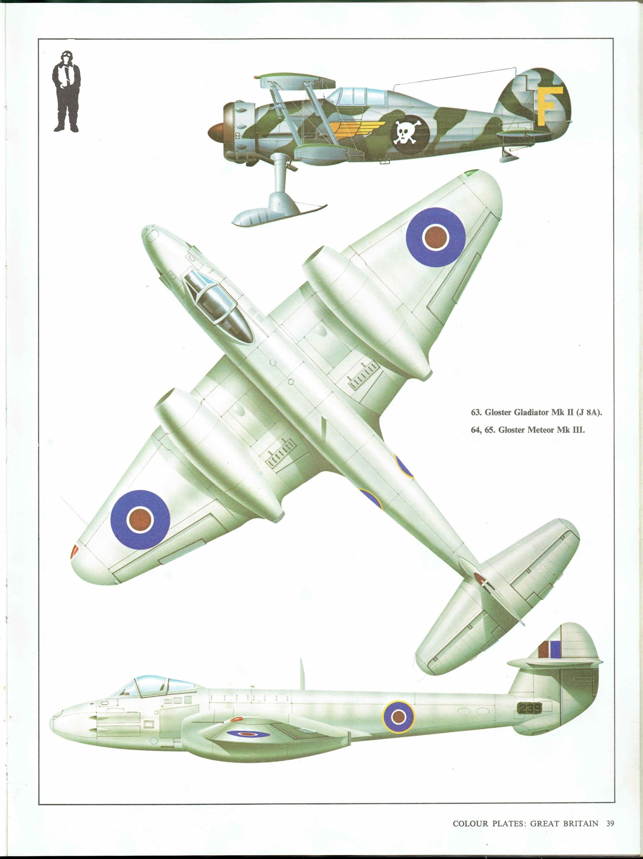 1985 - Gloster Gladiator Mk II & Gloster Meteor Mk III Vintage Aircraft Print - John A Weal - WwII RAF Planes Illustration - 8 x 10.75 in - Image 2