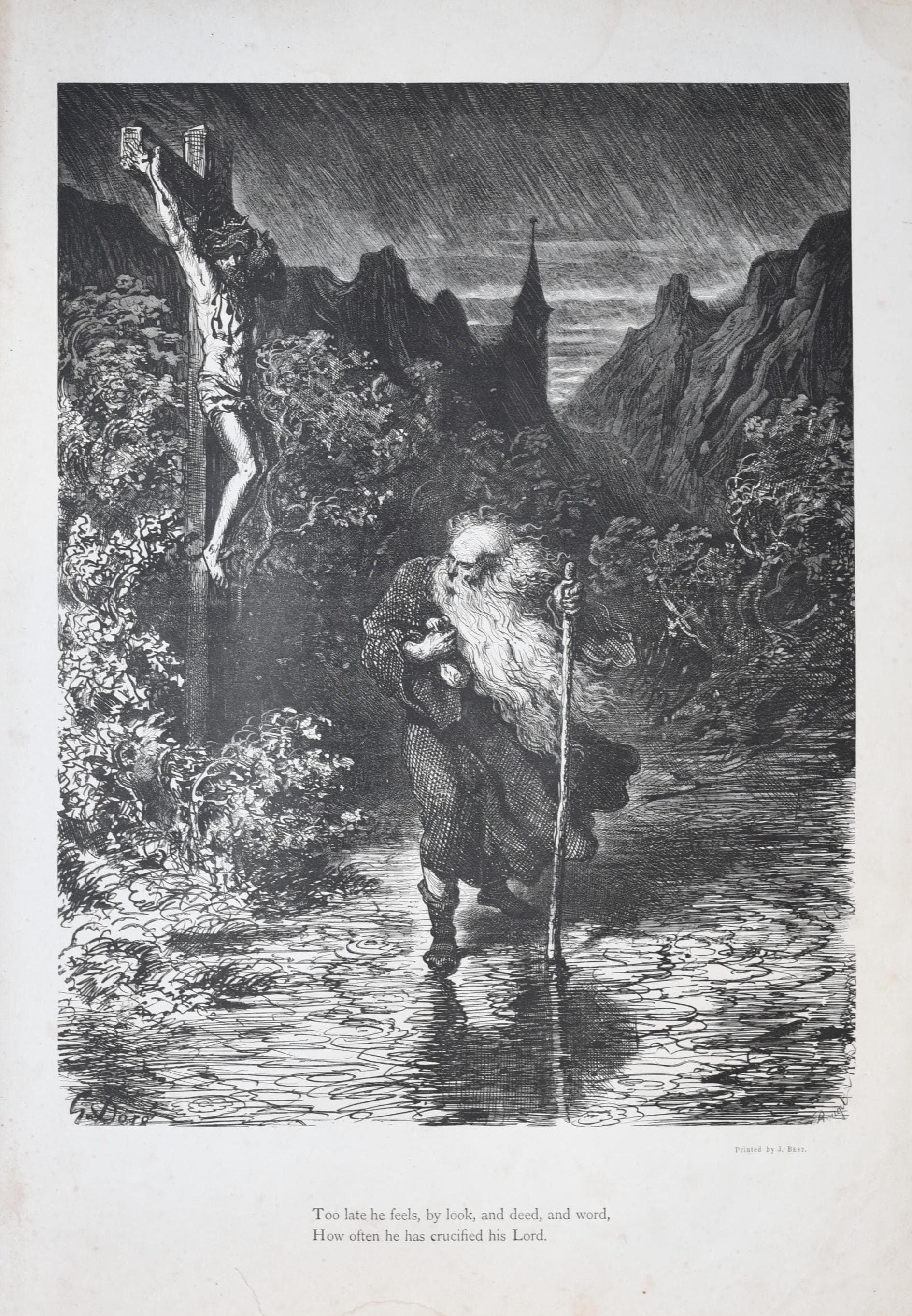 1866 Legend of the Wandering Jew Plate 2 - Original Antique Print - Doré - Medieval Biblical Myth Cassell Petter Galpin - 14 x 20 in - Image 3