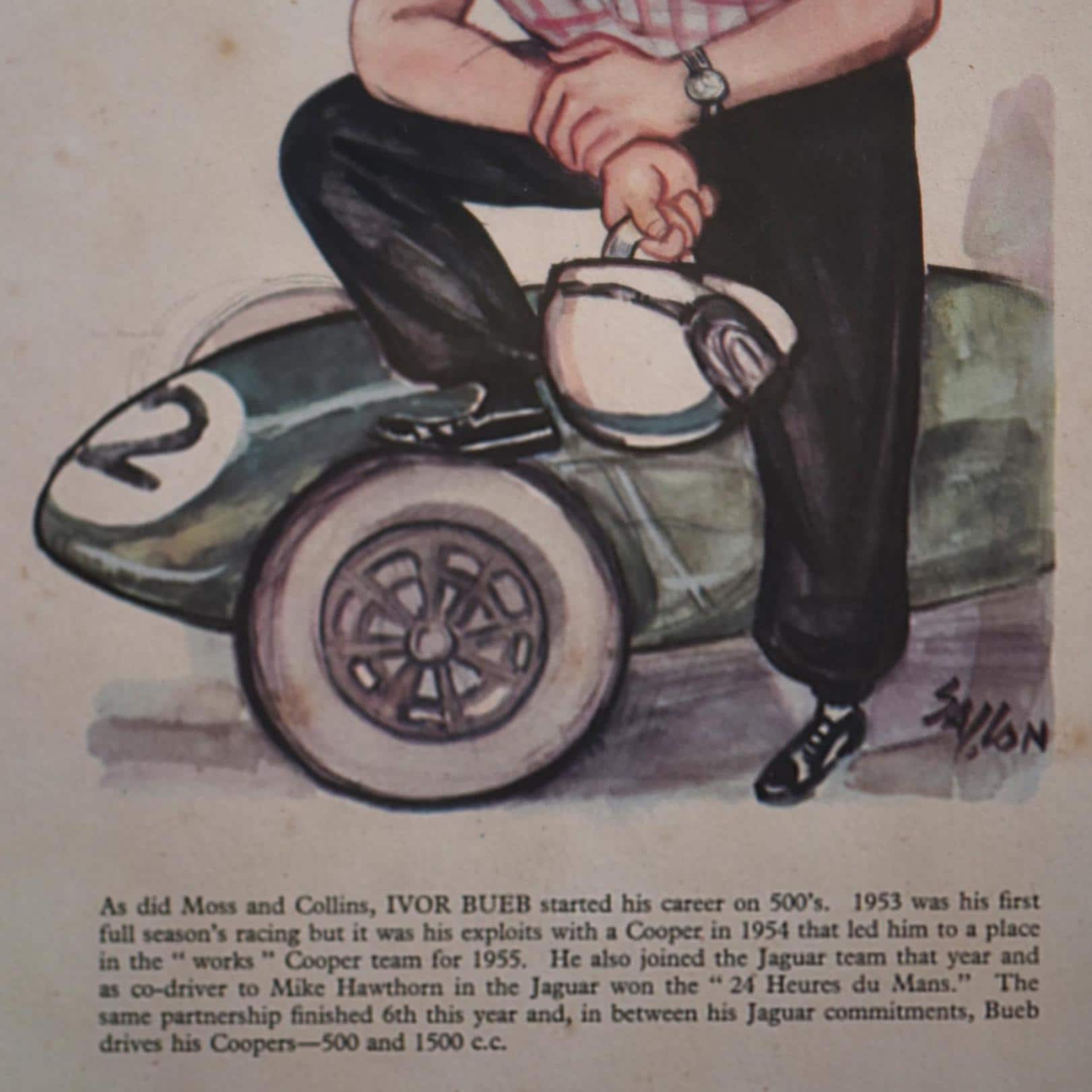 1956 Ivor Bueb Racing Driver Caricature by Sallon Print - Motor Racing Sports Memorabilia - Le Mans Winner - 11 x 7.75 in - Image 3