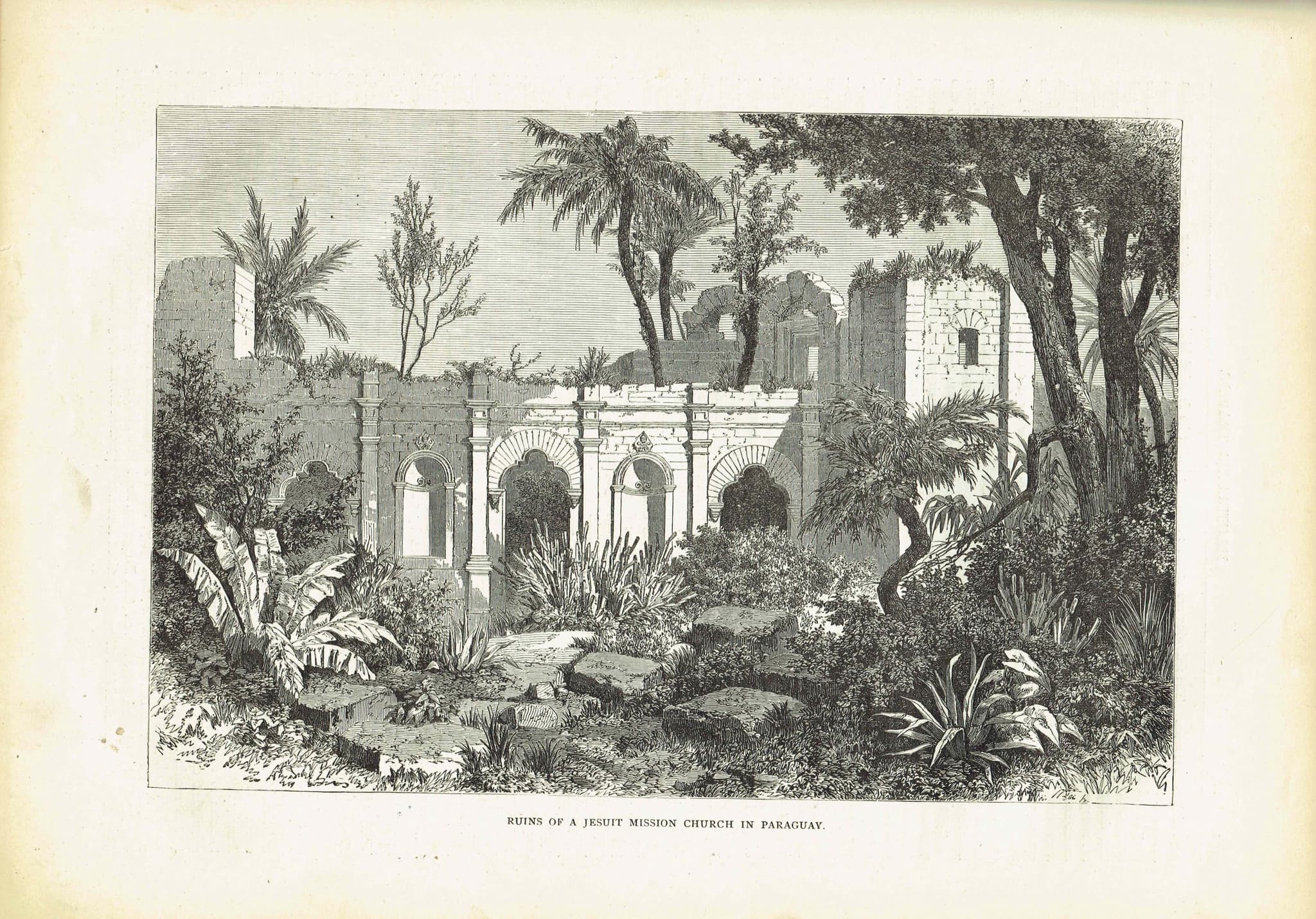 1870s Original Jesuit Mission Church Ruins Paraguay Woodblock Print - South American Architecture - Victorian Travel Drawing - 12 x 8.5 in - Image 2