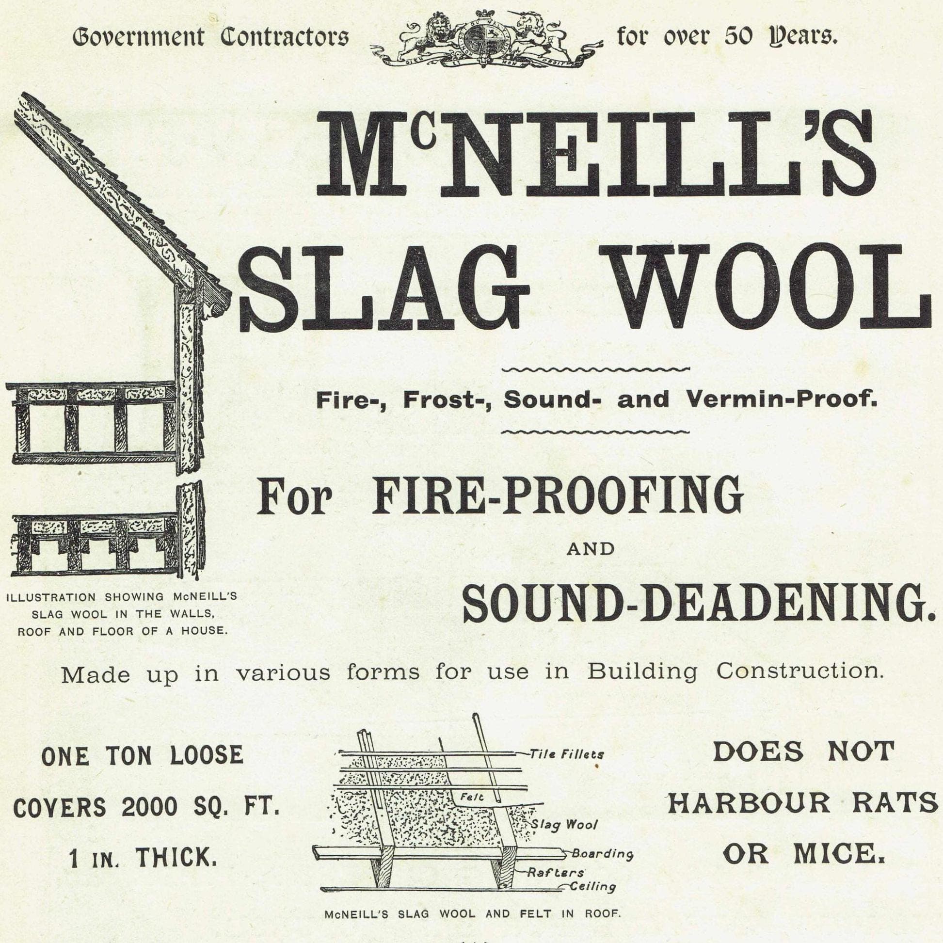 1898 McNeill’s Felt Slag Wool Print - Victorian Roofing, Damp-Proofing & Fire-Proofing - Antique Advert - 8 x 10.75 in - Image 2