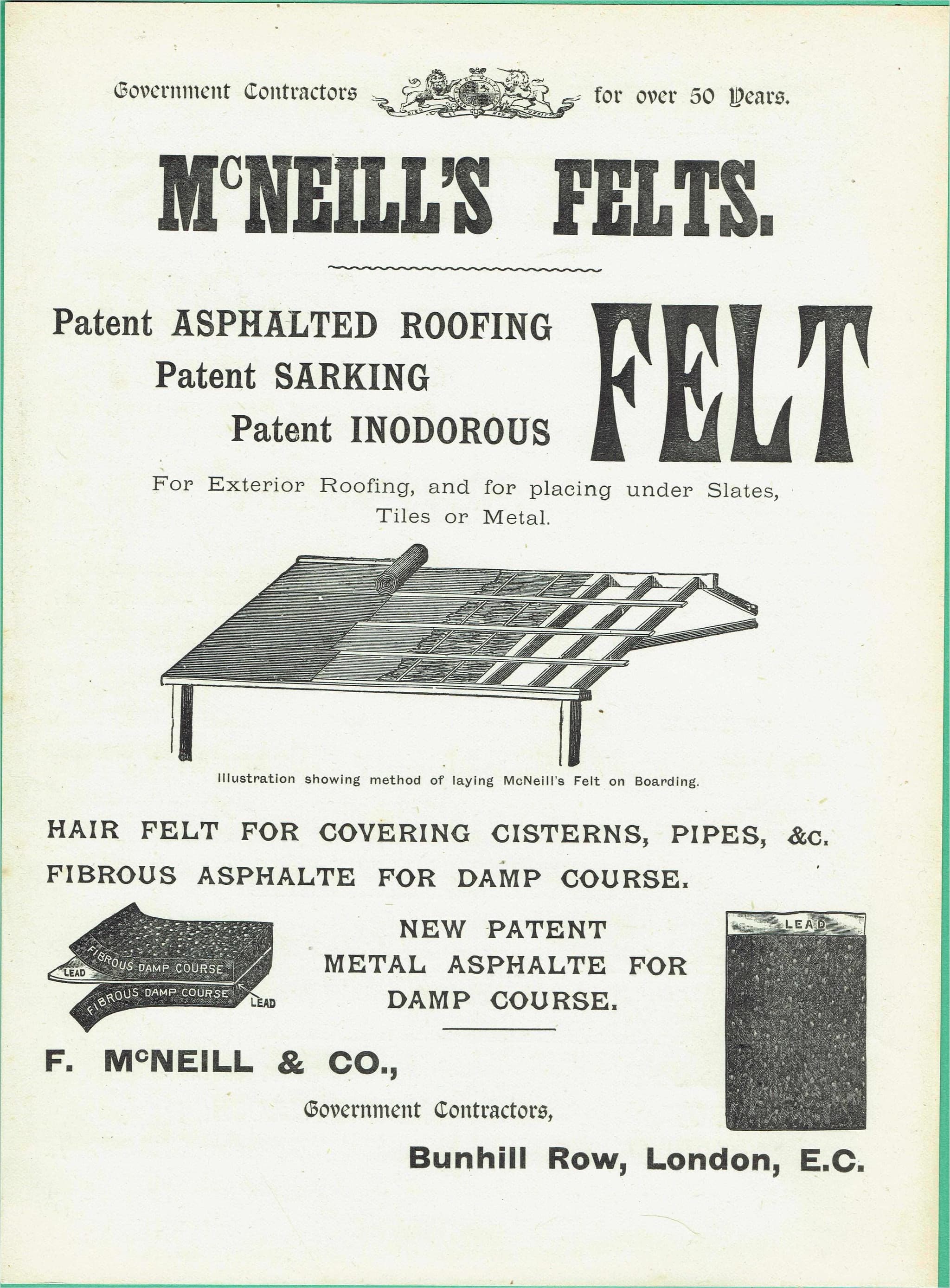 1898 McNeill’s Felt Slag Wool Print - Victorian Roofing, Damp-Proofing & Fire-Proofing - Antique Advert - 8 x 10.75 in - Image 3