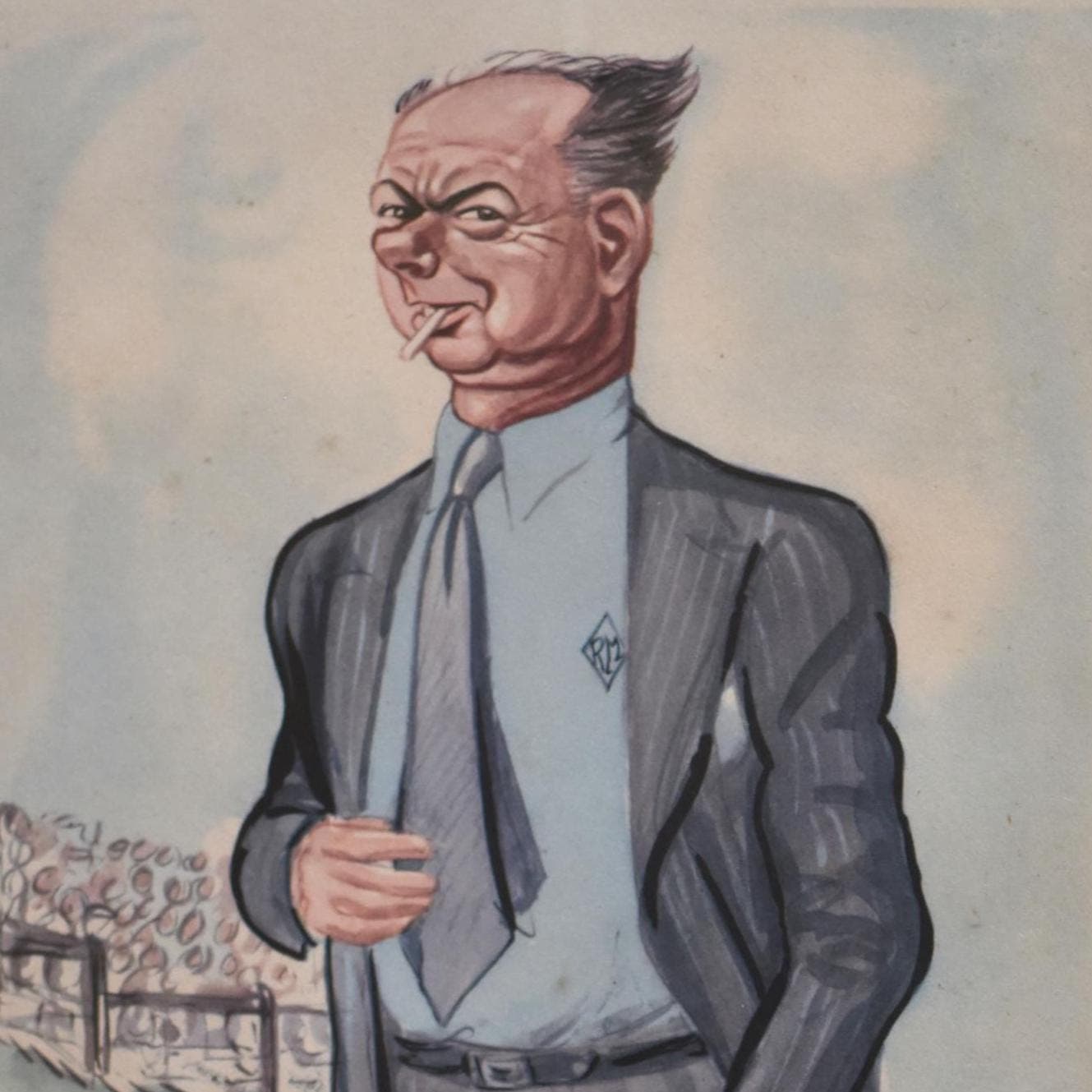 1956 Raymond Mays Caricature by Sallon Print - British Racing Motors BRM Founder - ERA Racing Driver Shelsley Walsh Champion - 11 x 7.75 in