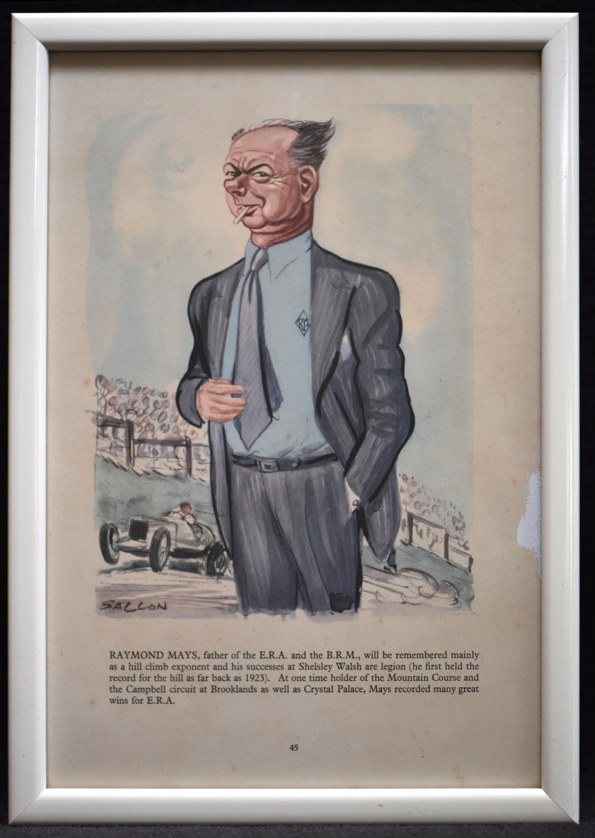 1956 Raymond Mays Caricature by Sallon Print - British Racing Motors BRM Founder - ERA Racing Driver Shelsley Walsh Champion - 11 x 7.75 in - Image 2