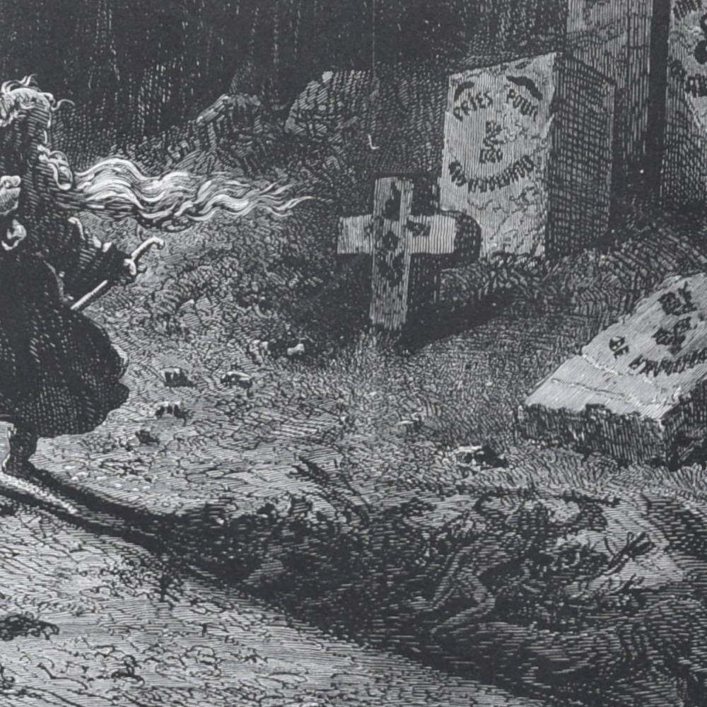 1866 Gustave Doré Legend Of The Wandering Jew Graveyard Plate 6 - Original Antique Engraving - Gothic Horror Medieval Religious - 14 x 20 in - Image 5