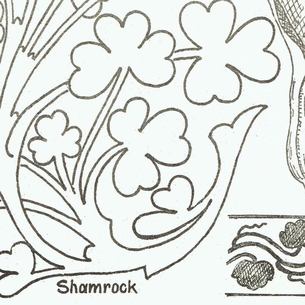 1898 Architectural Foliage Print - Shamrock, Plantain, Cuckoo-Pint & Decorative Leaf Motifs - Antique Design Plate - 8 x 10.75 in - Image 4