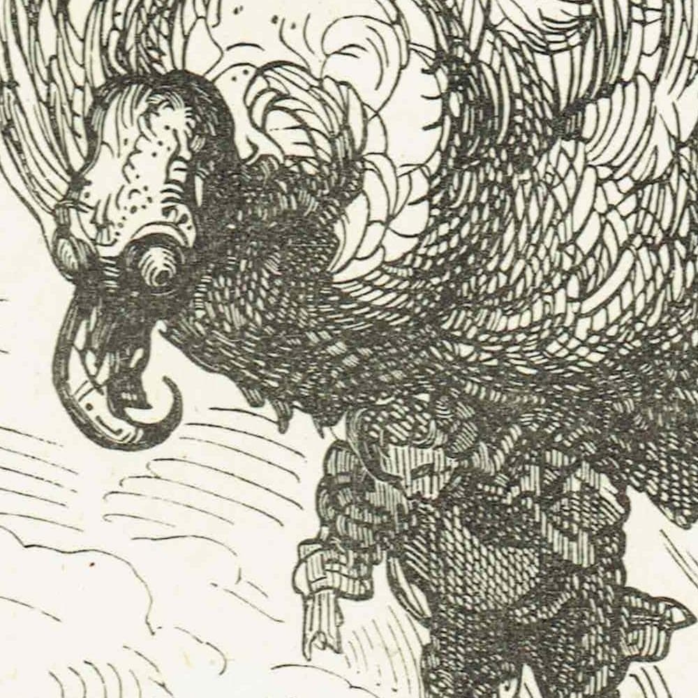 1867 Giant Eagle Rescue - Original Antique Print By Doré - Baron Munchausen Fantasy Adventure Literary Illustration - 6 x 9 in - Image 3