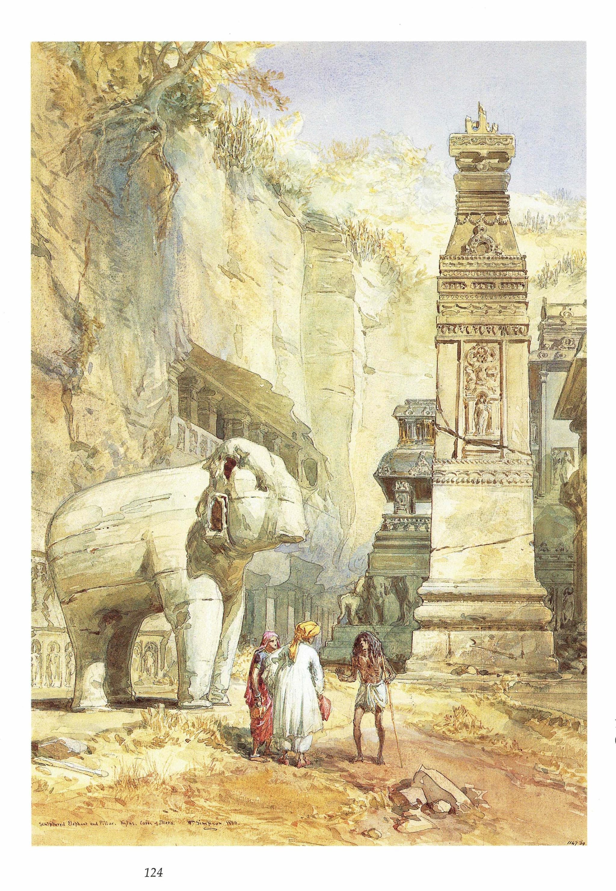 1859 Indian Temple Elephant - Original Vintage Print By Simpson - Victorian Architecture Colonial Travel Sketchbook Art - 6.5 x 9.25 in - Image 2