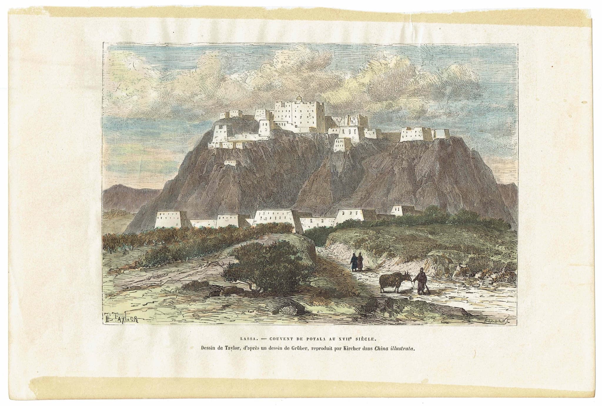 18th Century Lassa Couvent de Potala Print – Tibetan Monastery Architecture – Hand-Coloured Mountain View – 7 x 10.5 in - Image 2