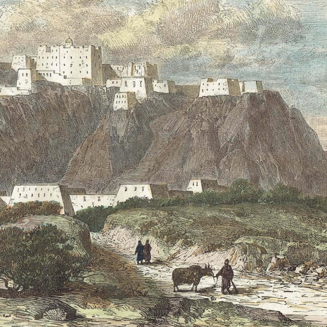 18th Century Lassa Couvent de Potala Print – Tibetan Monastery Architecture – Hand-Coloured Mountain View – 7 x 10.5 in - Image 3