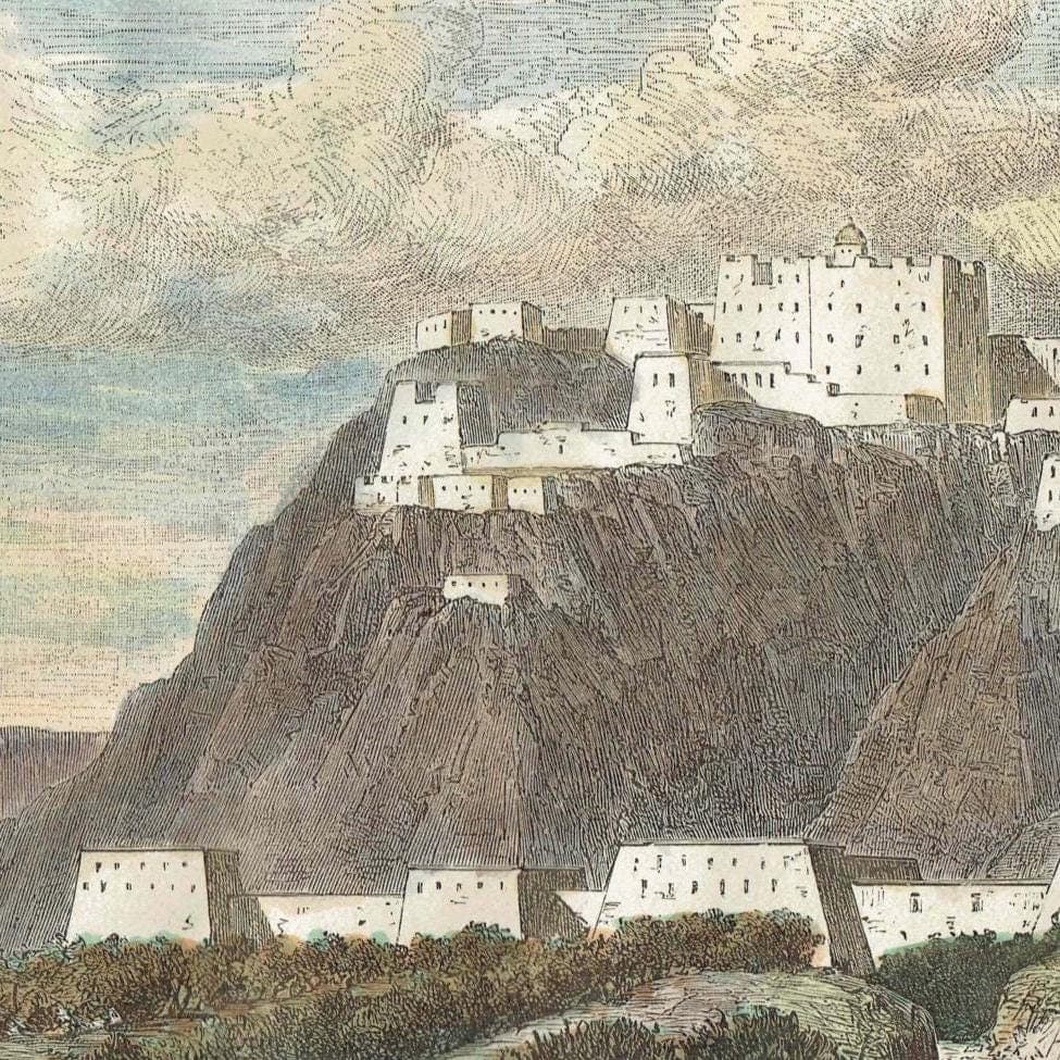 18th Century Lassa Couvent de Potala Print – Tibetan Monastery Architecture – Hand-Coloured Mountain View – 7 x 10.5 in - Image 4