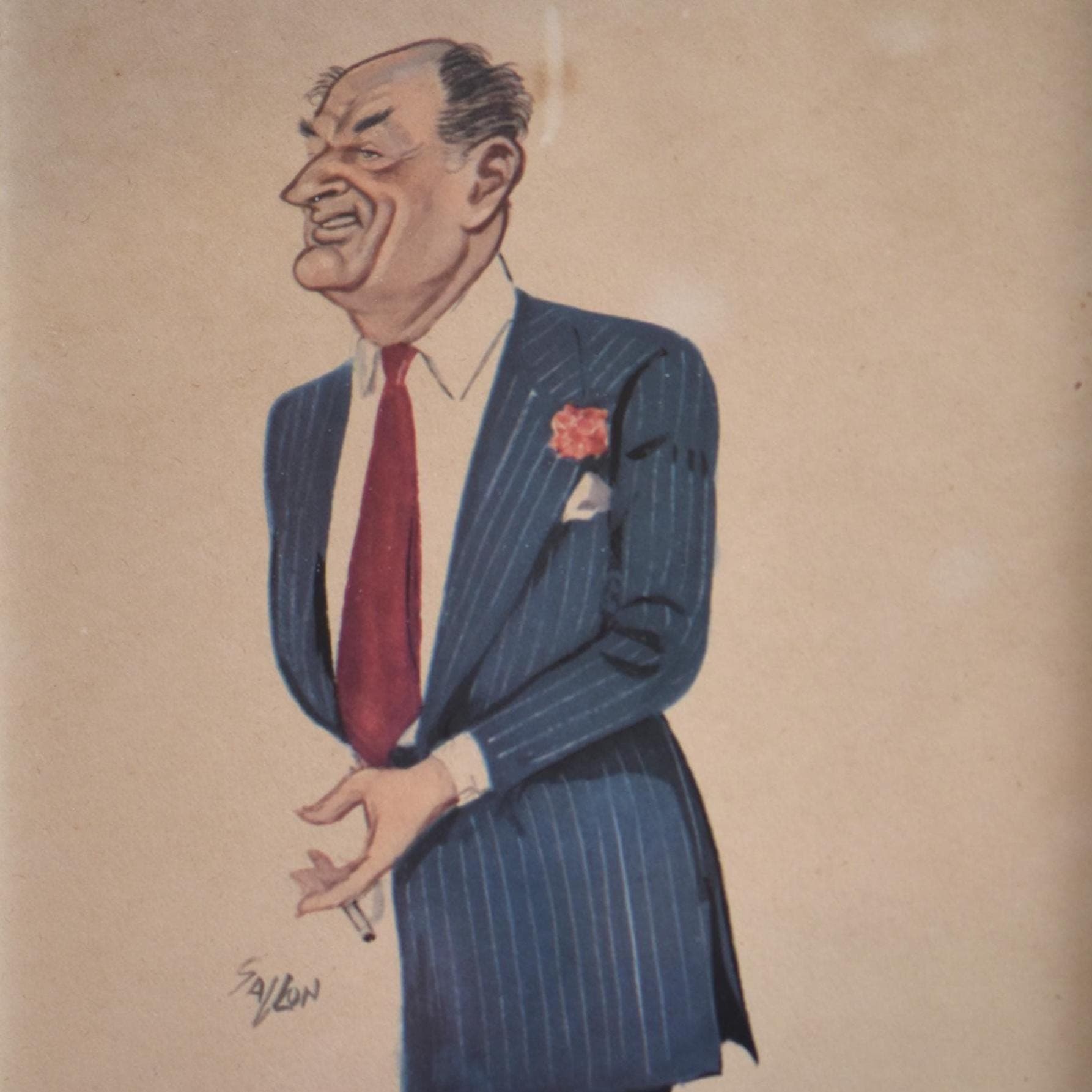 1956 Jack Dunfee Bentley Boys Caricature by Sallon Print - Vintage Racing Memorabilia - Famous Motorsport Driver Portrait - 11 x 7.75 in