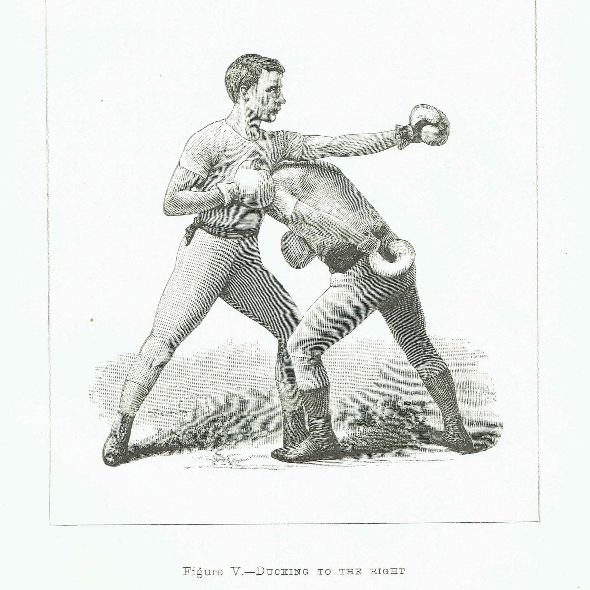 1889 Boxing Ducking Technique - Original Antique Print - Badminton Library Victorian Sports Athletic Training Illustration - 5 x 7 in