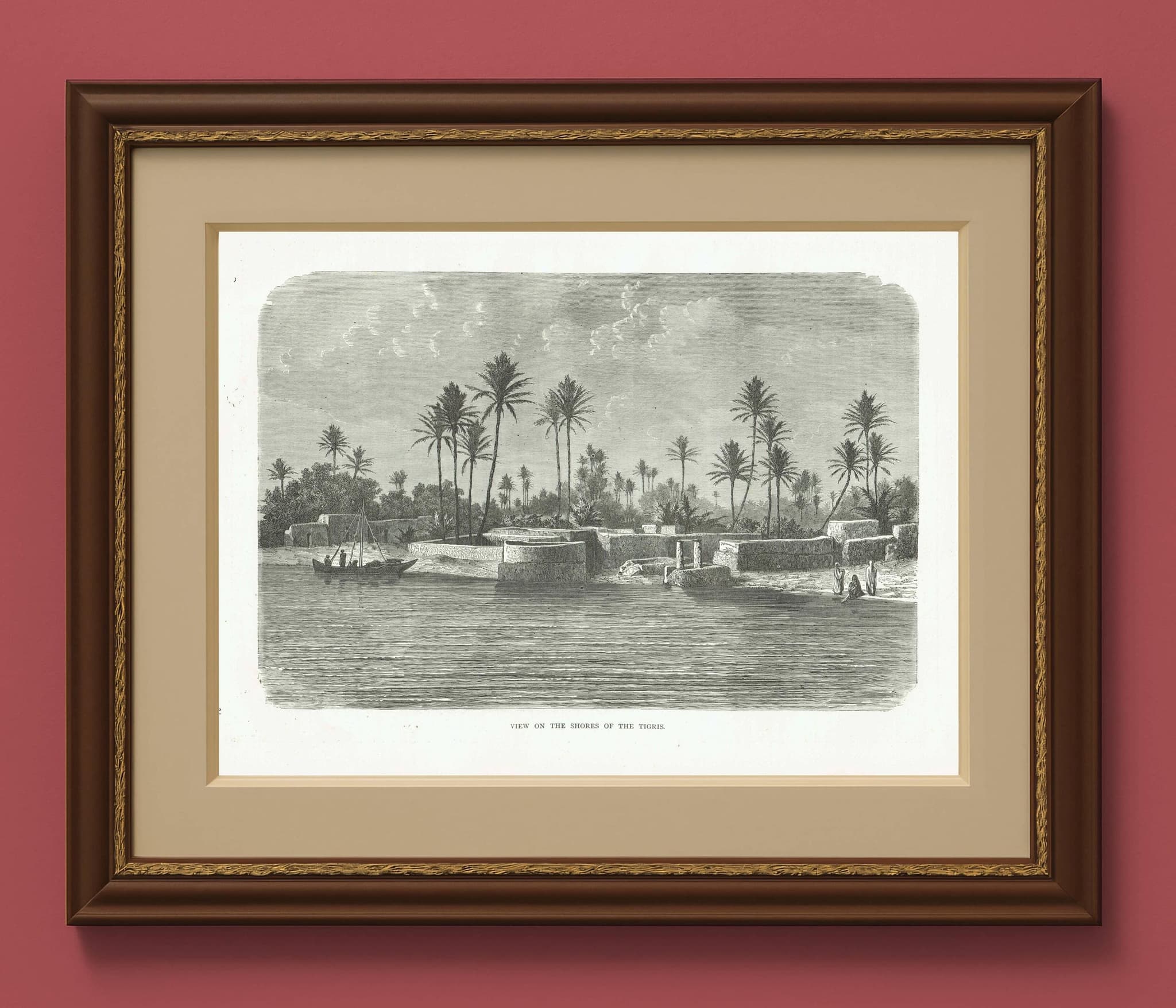 1870s Original Tigris River Mesopotamian Landscape Print - Victorian Travel Book Illustration - Middle Eastern Scene - 12 x 8.5 in