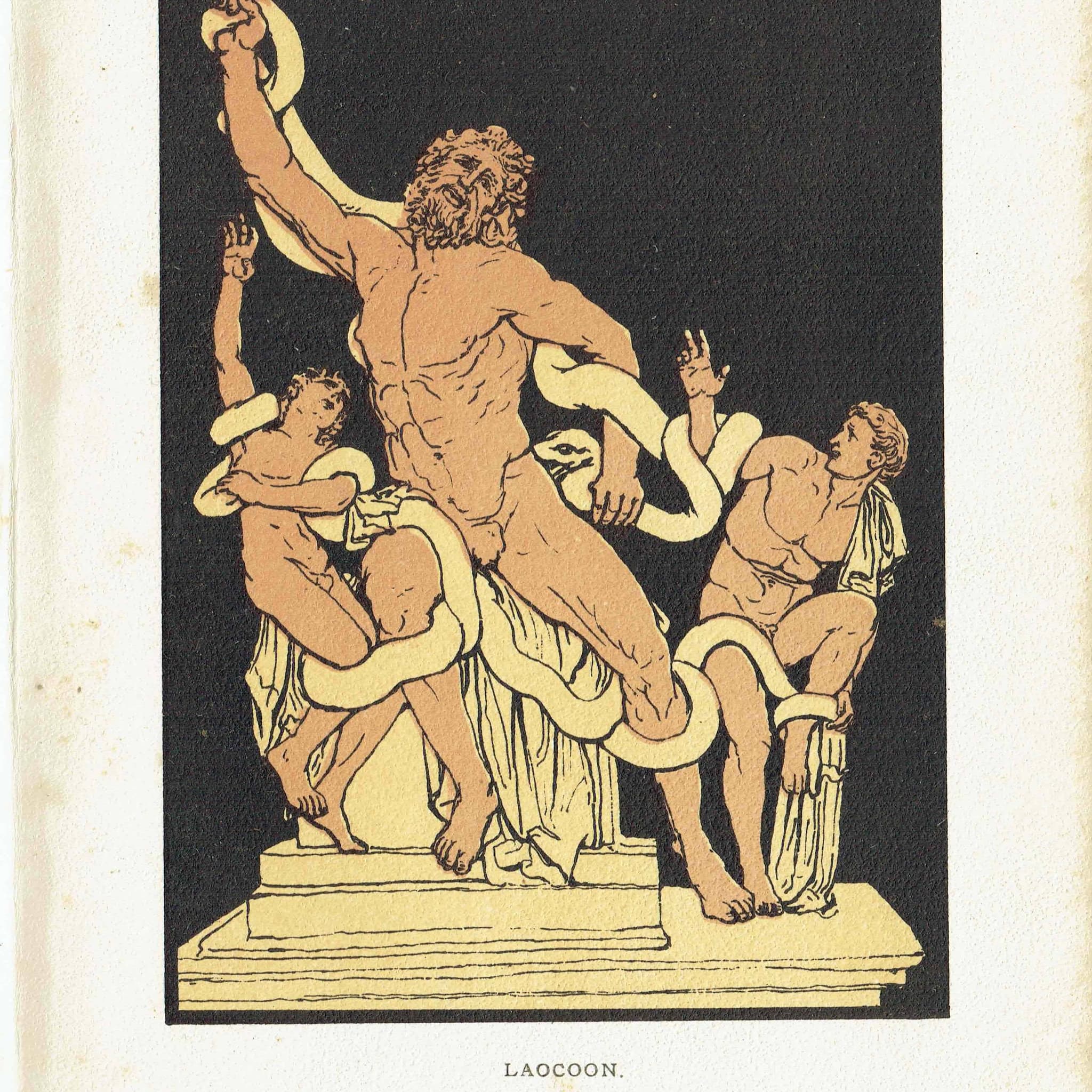 1879 Laocoon Sculpture - Original Antique Print By Pinelli - Stories From Virgil Classical Mythology Roman Art - 5 x 7.5 in - Image 3