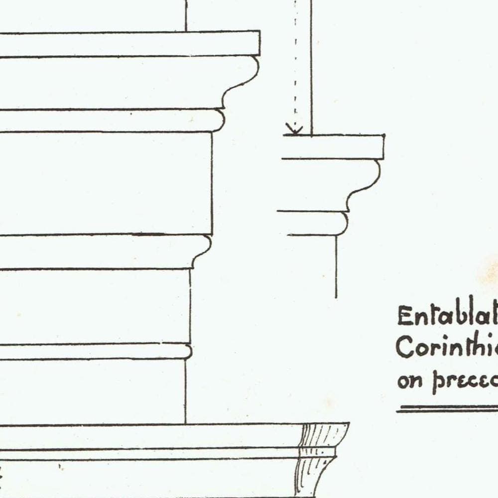 1898 Classic Architectural Frieze Print - Corinthian Entablature, Decorative Mouldings & Ornament - Antique Plate - 8 x 10.75 in - Image 4