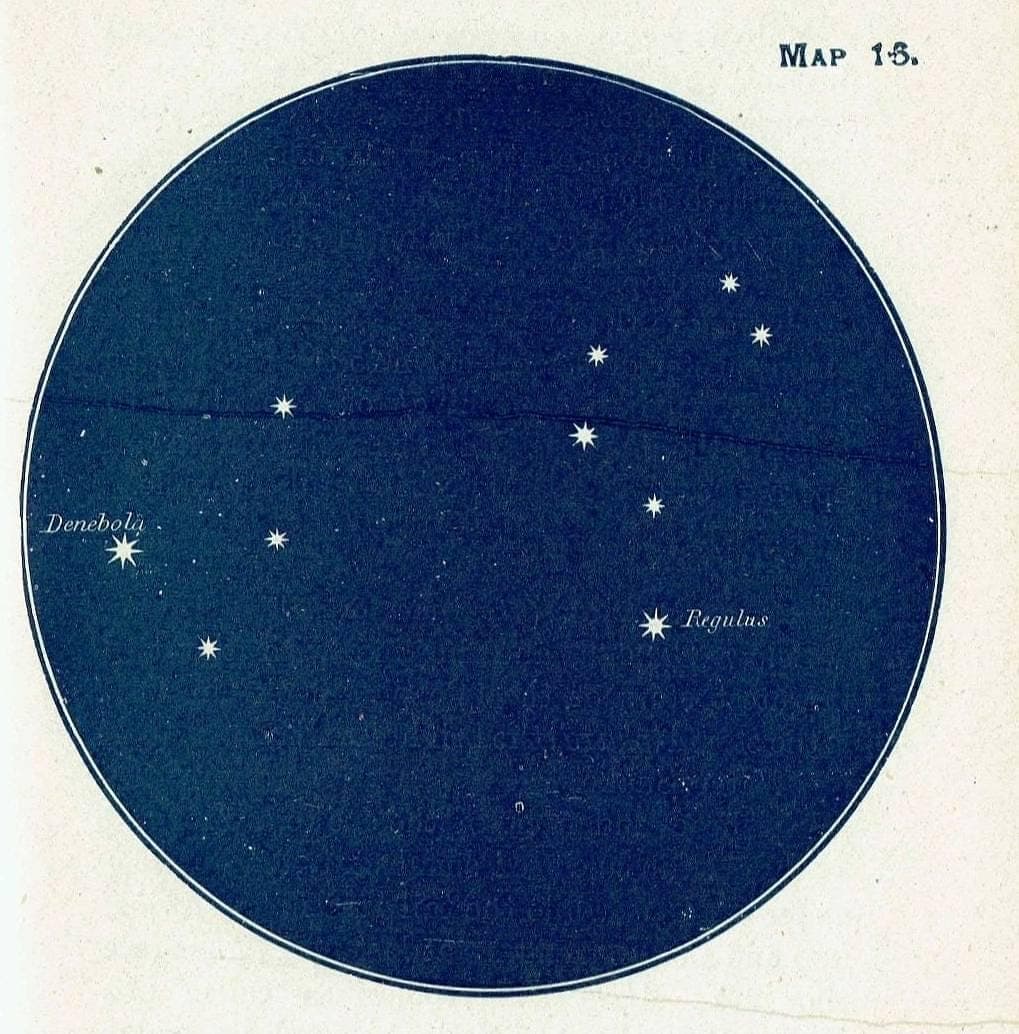 1944 Denebola Regulus Star Chart - Original Vintage Print By Gall - Celestial Astronomy Atlas Navigation Map - 4 x 6 in
