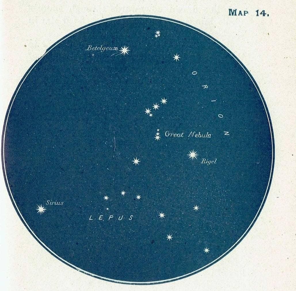 1944 Orion Constellation Map 14 - Original Vintage Print By Gall - Lepus Betelgeuse Rigel Astronomy Star Chart Atlas - 4 x 6 in