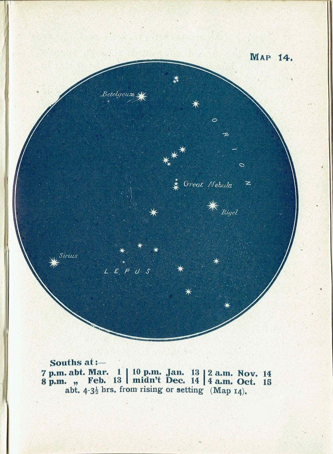 1944 Orion Constellation Map 14 - Original Vintage Print By Gall - Lepus Betelgeuse Rigel Astronomy Star Chart Atlas - 4 x 6 in - Image 2