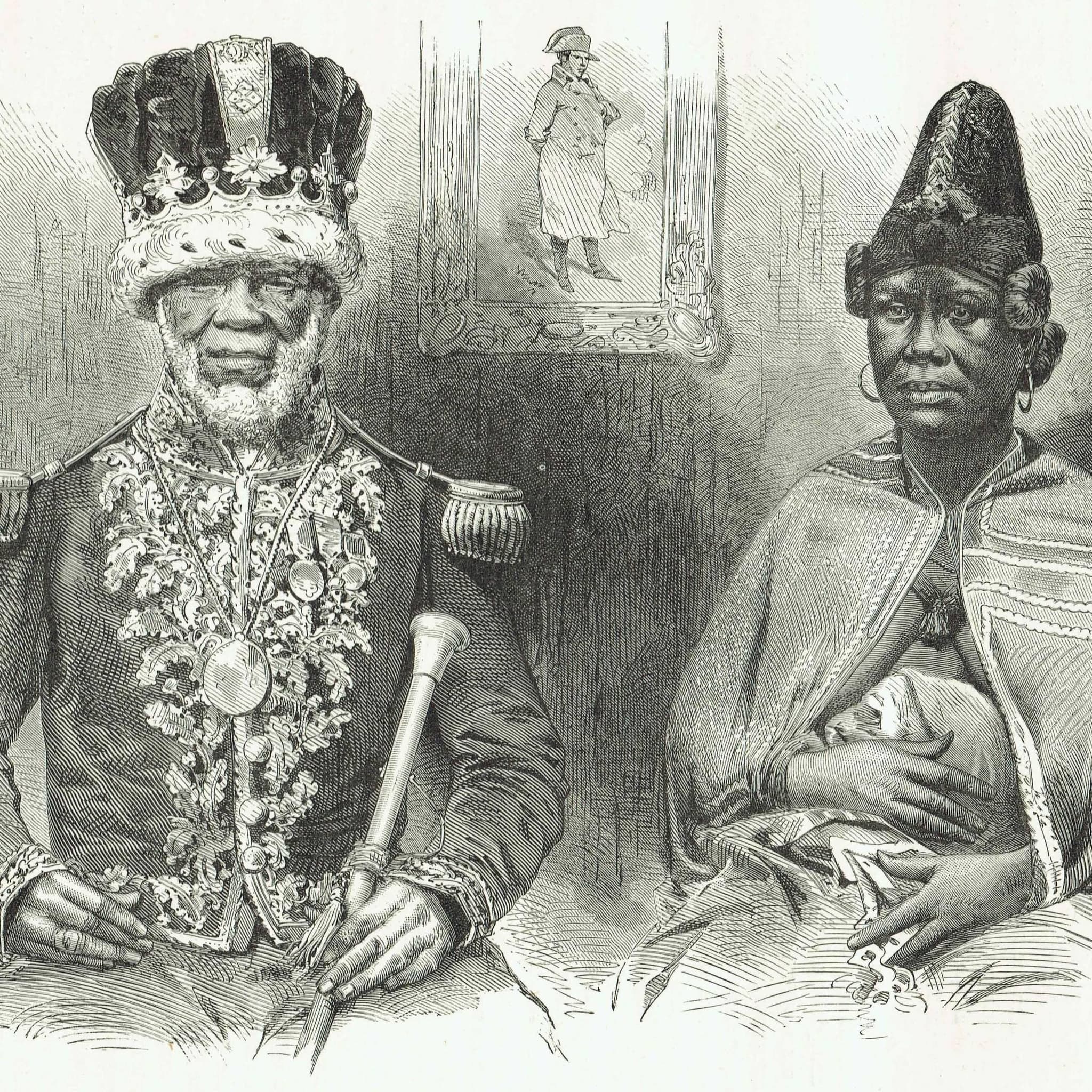 1870s Antique African Royalty Portrait Woodblock Print - King Denis Gaboon Royal Couple - Victorian Travel Book Illustration - 12 x 8.5 in - Image 3