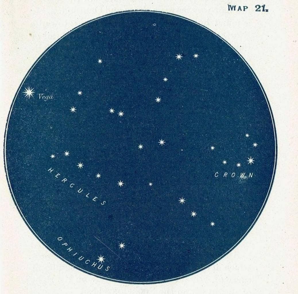 1944 Vega Hercules Crown Ophiuchus - Original Vintage Print By Gall - Star Chart Celestial Astronomy Map Atlas - 4 x 6 in