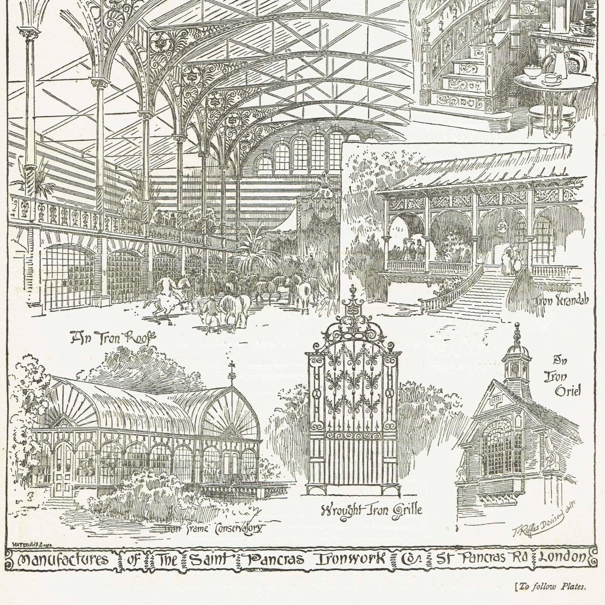 1898 Architectural Ironwork Print - St Pancras Ironwork Co Designs, Bridges, Roofs & Spiral Stair - Antique Plate - 8 x 10.75 in - Image 3