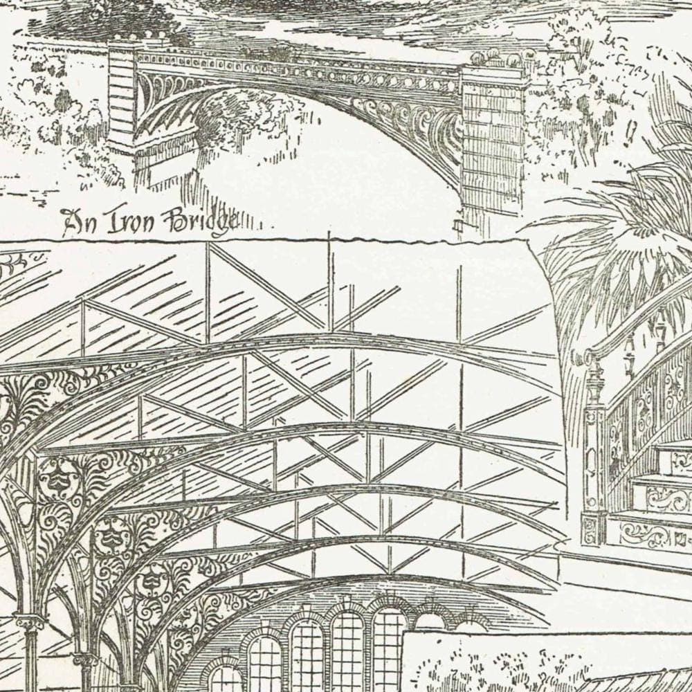 1898 Architectural Ironwork Print - St Pancras Ironwork Co Designs, Bridges, Roofs & Spiral Stair - Antique Plate - 8 x 10.75 in - Image 4