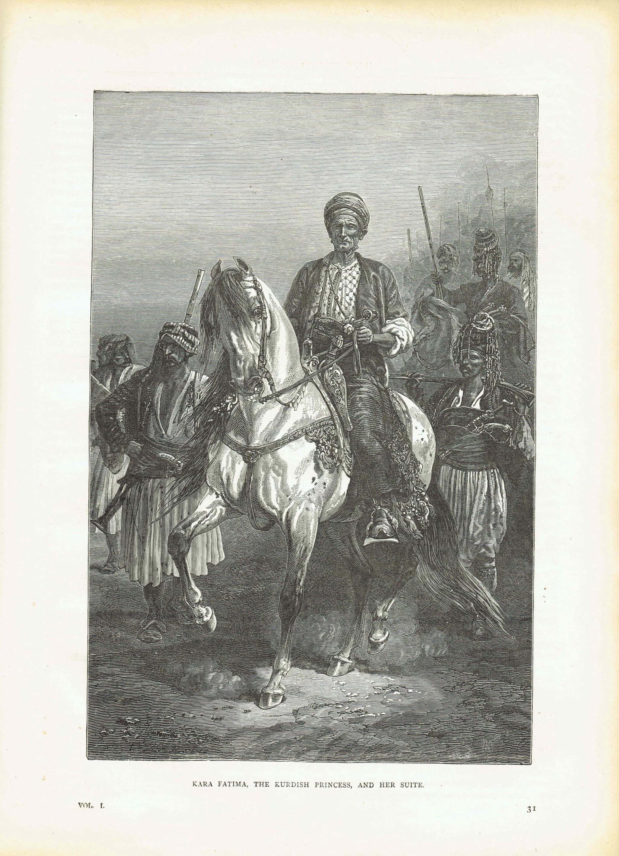 1870s Antique Kurdish Princess Portrait - Victorian Travel Book Original Woodblock Print - Middle Eastern Royal Figure - 8.5 x 12 in - Image 2