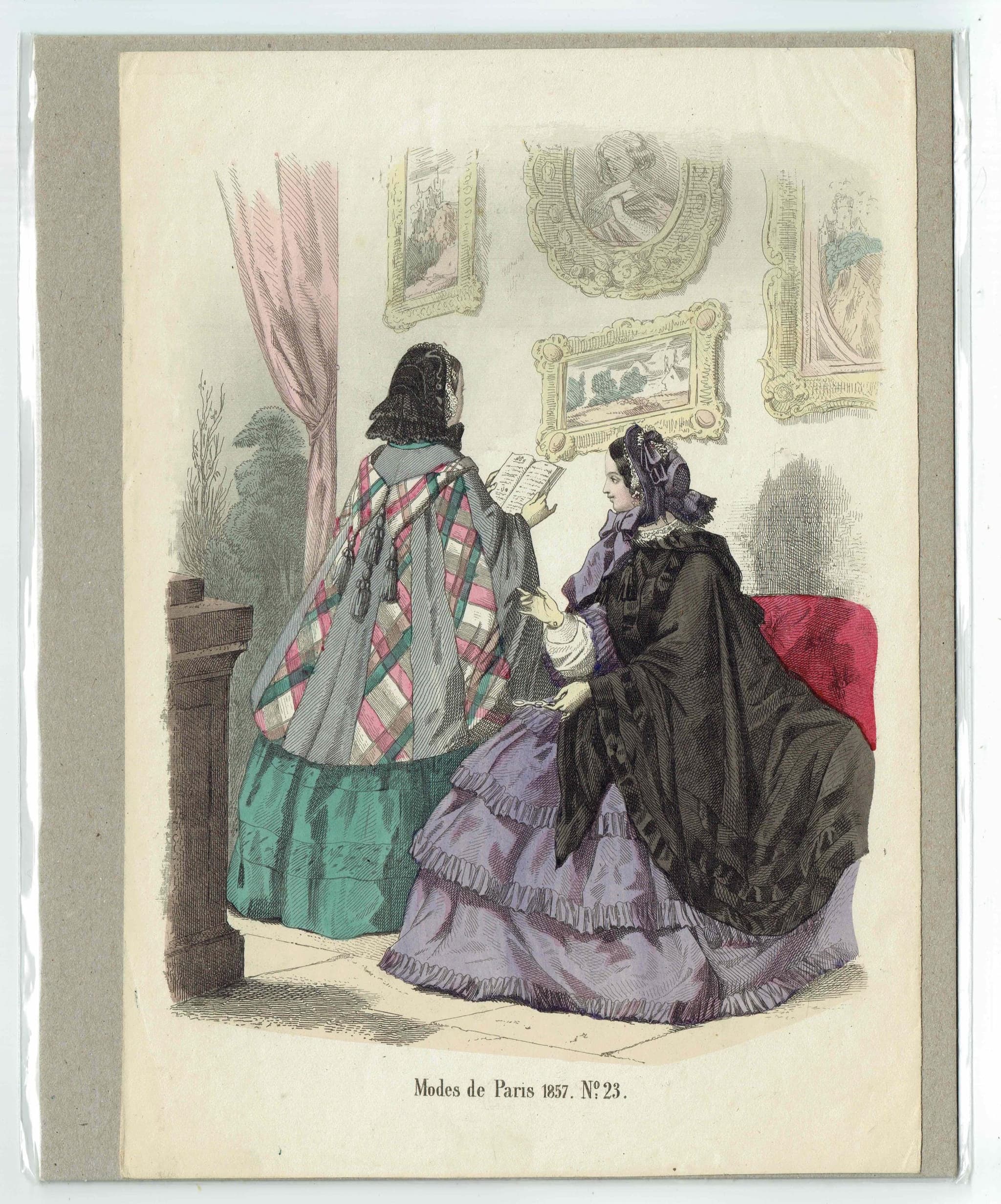 1857 Modes de Paris No. 23 Print - French Fashion Plate - Victorian Costume Illustration - 9.75 x 6.75 in
