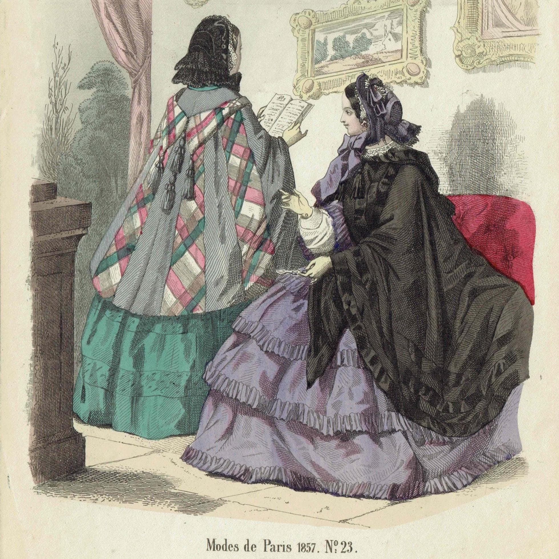 1857 Modes de Paris No. 23 Print - French Fashion Plate - Victorian Costume Illustration - 9.75 x 6.75 in - Image 2