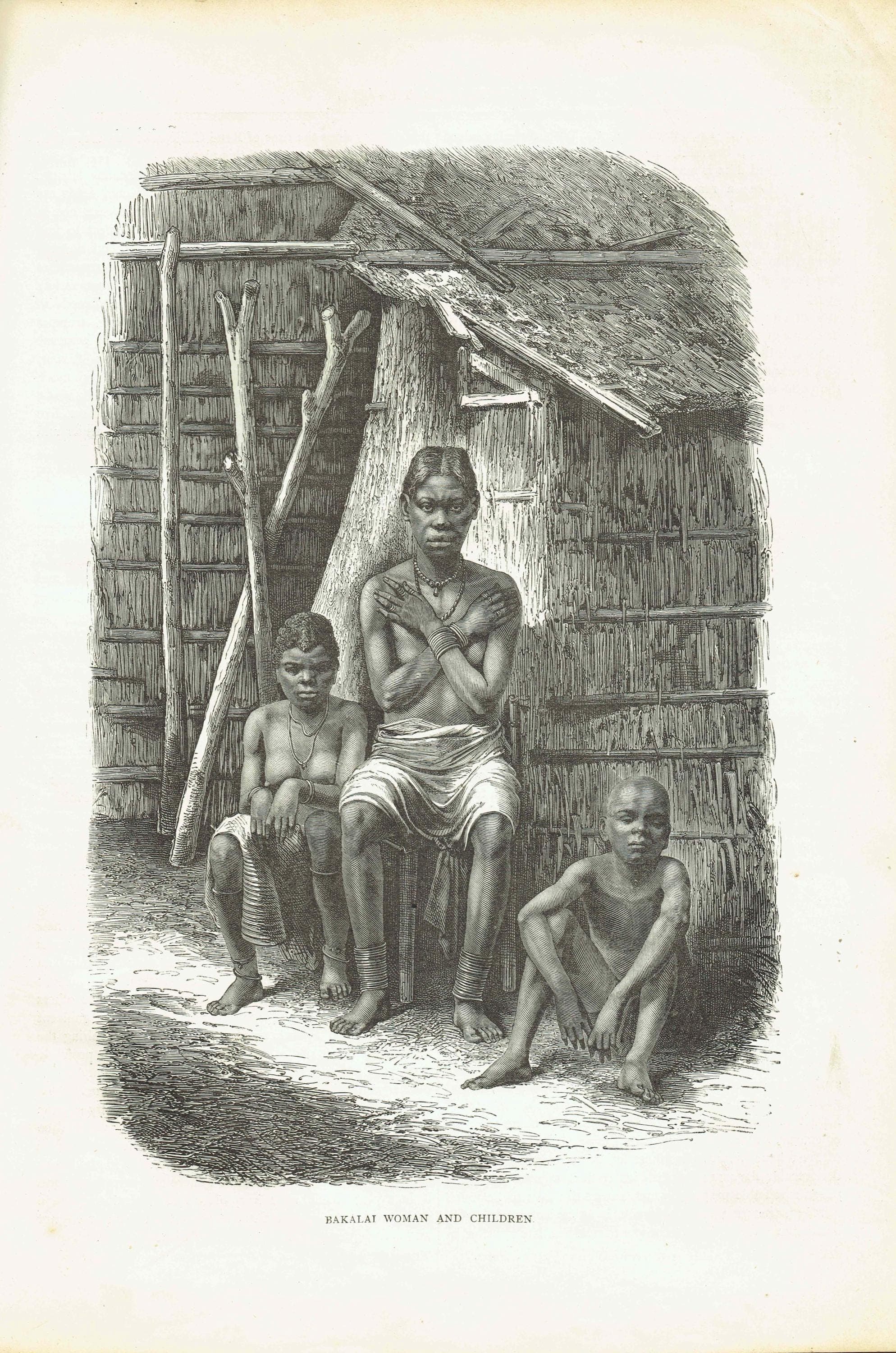 1870s Original Bakalai Woman Children African Portrait Woodblock Print - Victorian Travel Book Illustration - 8.5 x 12 in - Image 2