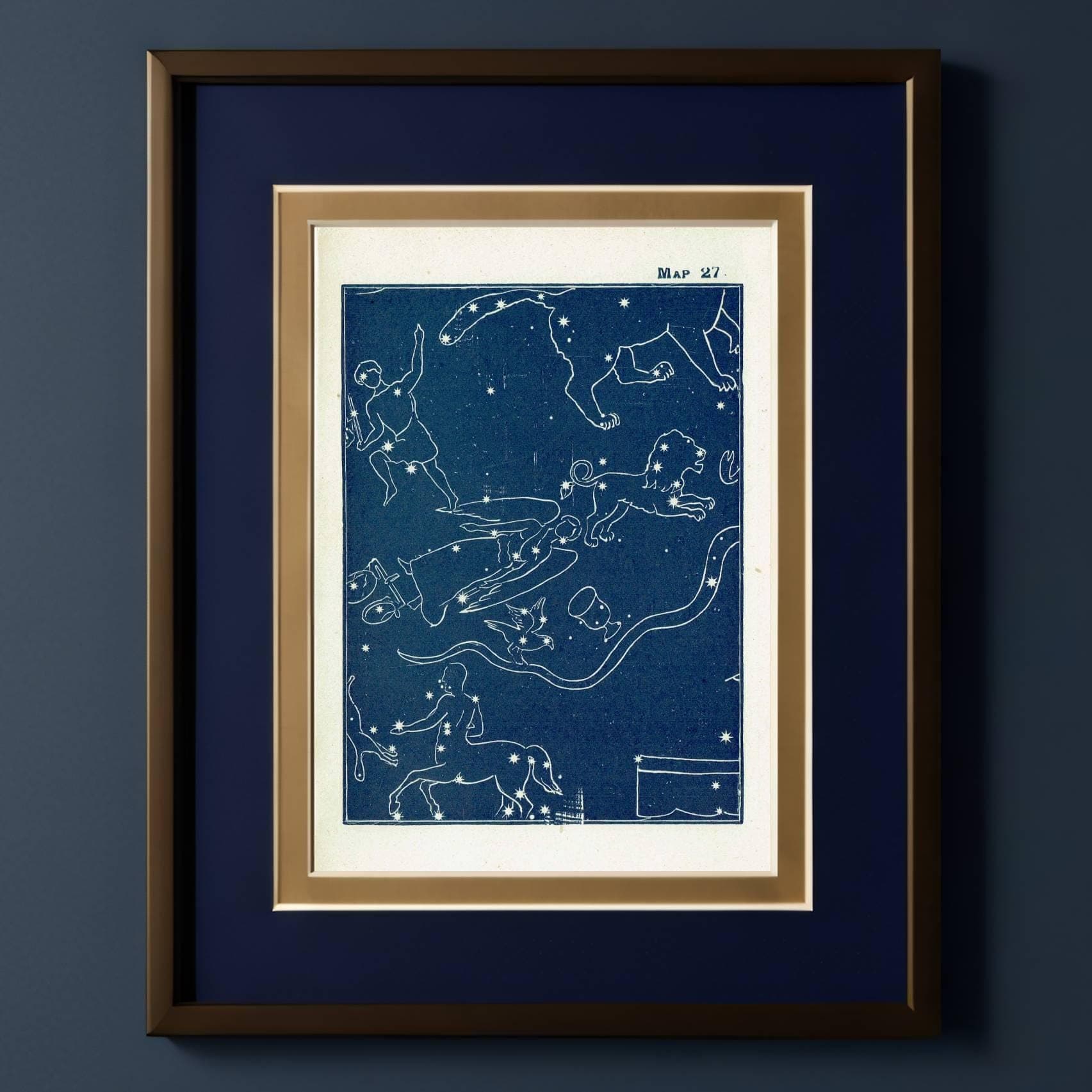 1944 Original Plough Quarter Spring Constellation Figures Print - Vintage Star Atlas - Celestial Navigation Map - 4 x 6 in