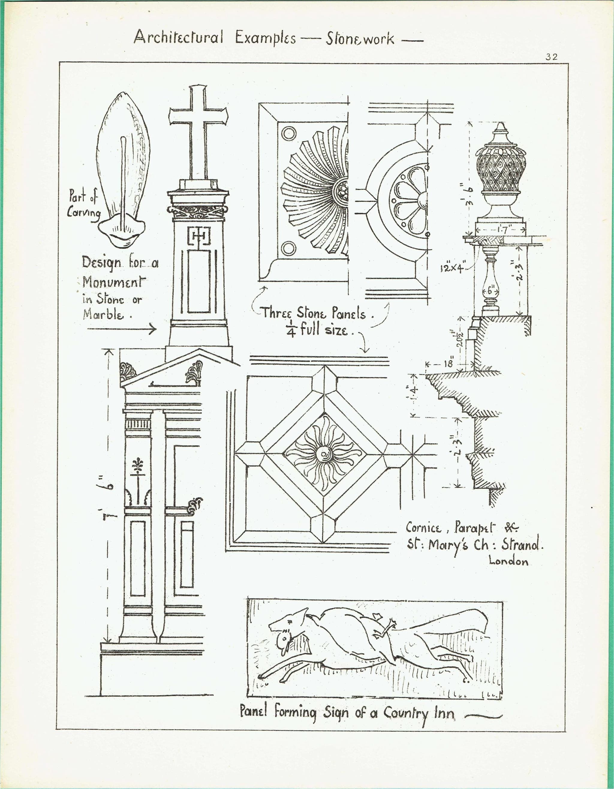 1898 Stonework Cornice Parapet St Mary’s Strand London - Country Inn Panel Architectural Print - W Fullerton - 8 x 10.75 in - Image 3