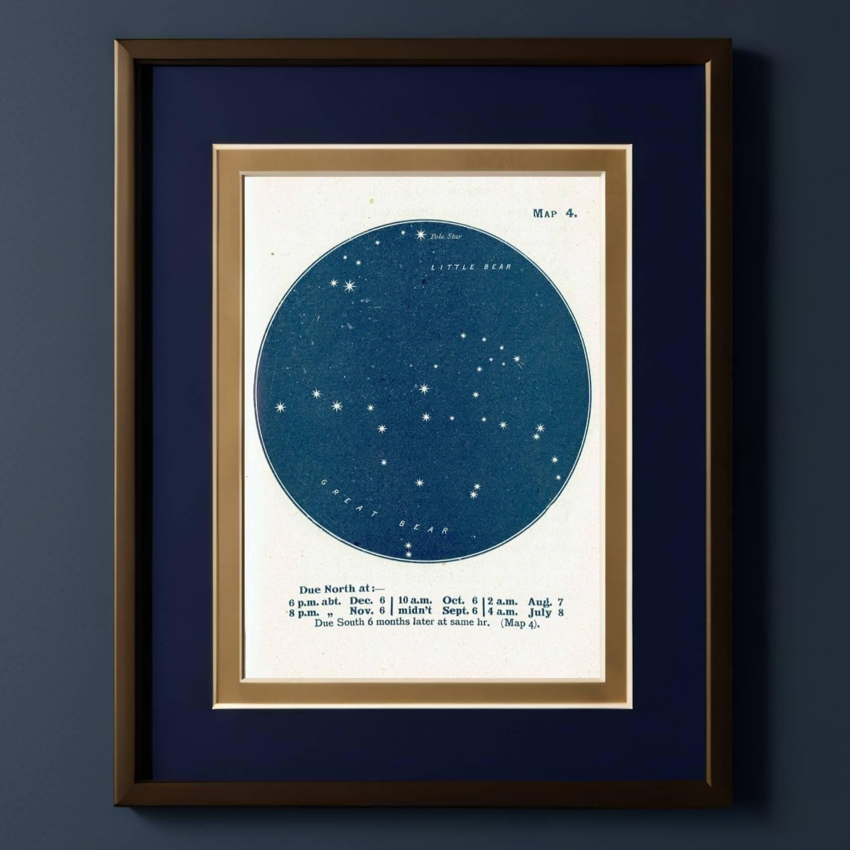 1944 Original Ursa Major Minor Celestial Star Chart Print - Pole Star Navigation Map - Vintage Astronomy Guide - 4 x 6 in
