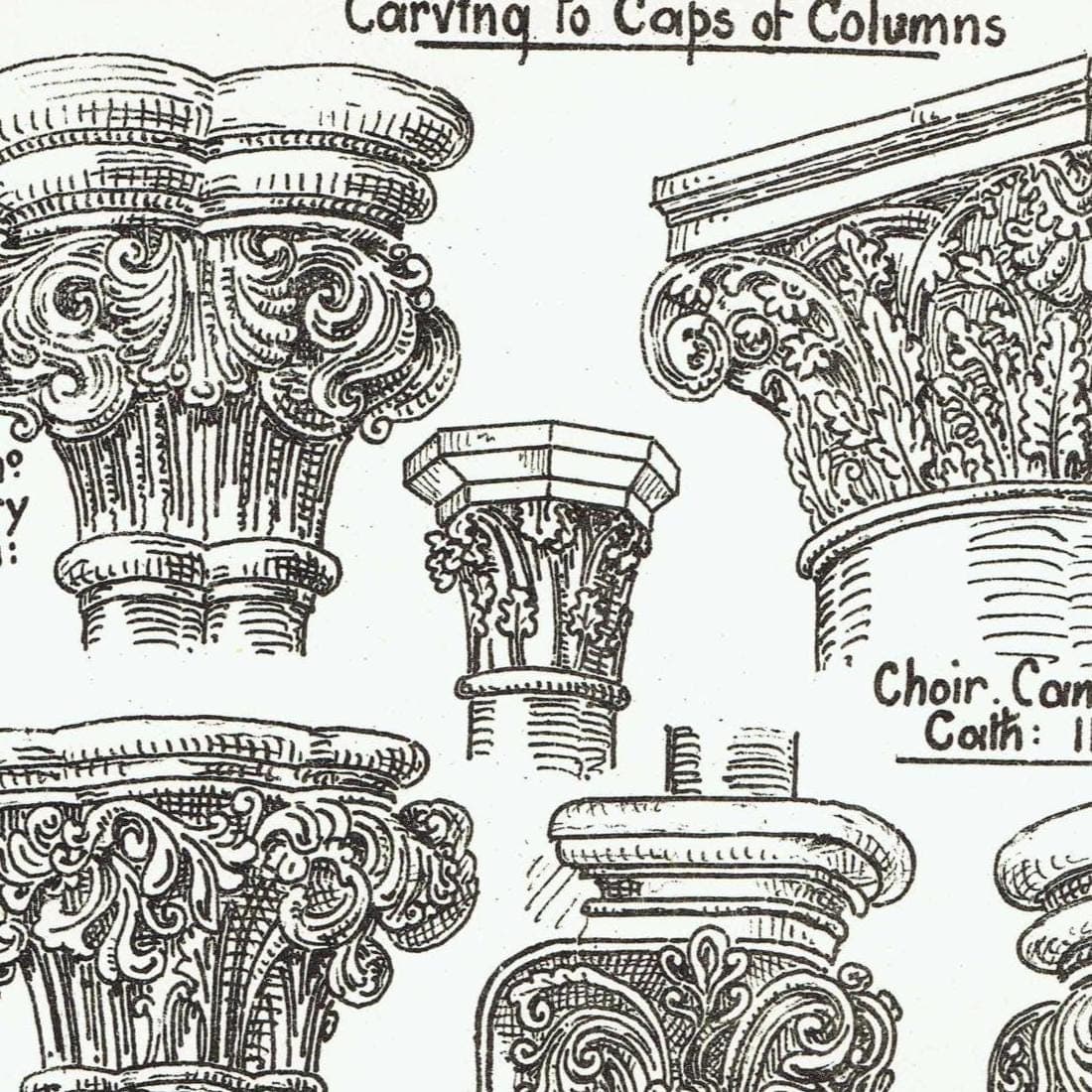 1898 Architectural Print - Stone Carving Caps Of Columns Canterbury Salisbury Bloxham Blois Bristol - W Fullerton - 8 x 10.75 in - Image 3