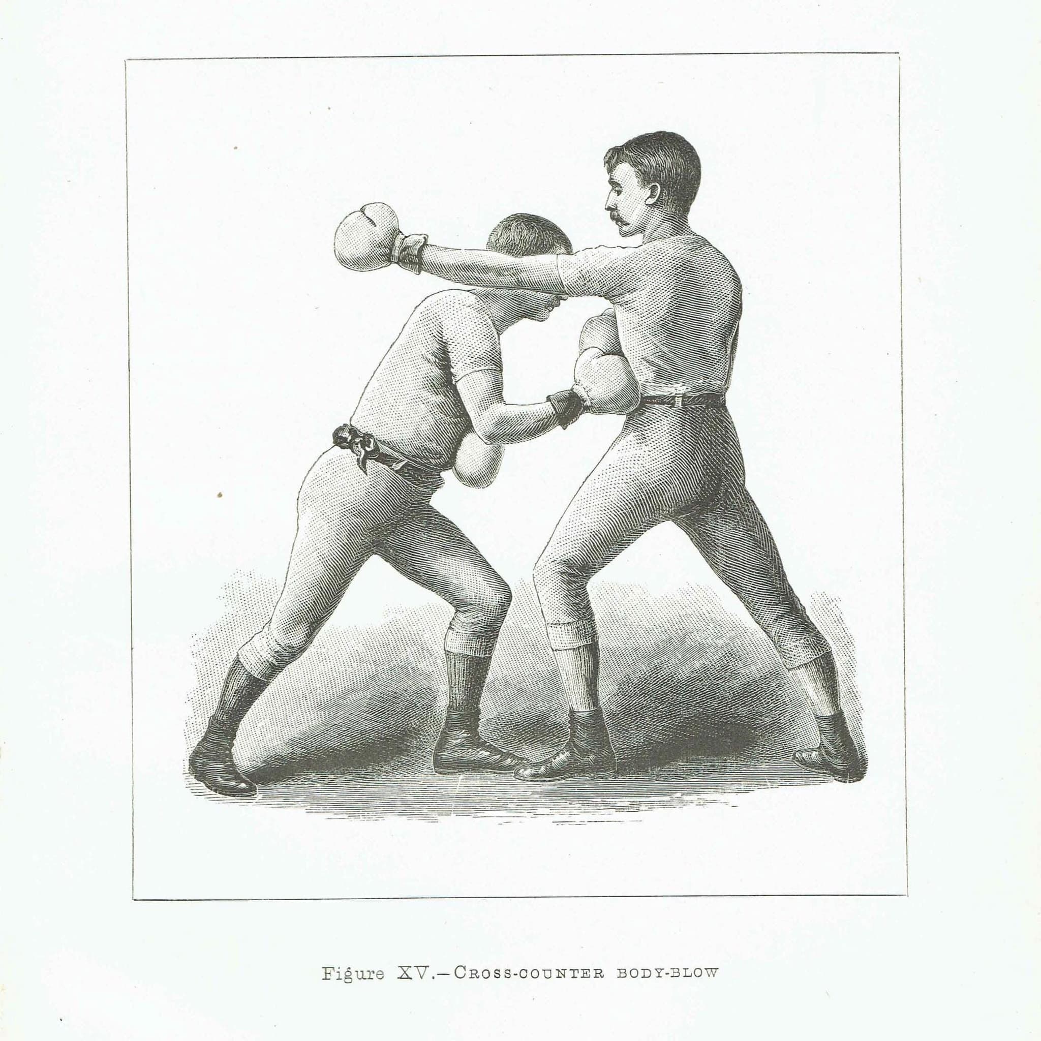 1889 Cross-Counter Body-Blow Boxing - Original Antique Print - Badminton Library Victorian Sports Pugilism Athletic - 5 x 7 in