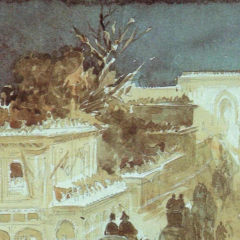 1860 Peshawar Illuminations - Original Vintage Print By Simpson - Colonial India Architecture Elephant Procession - 9.25 x 8.5 in - Image 3