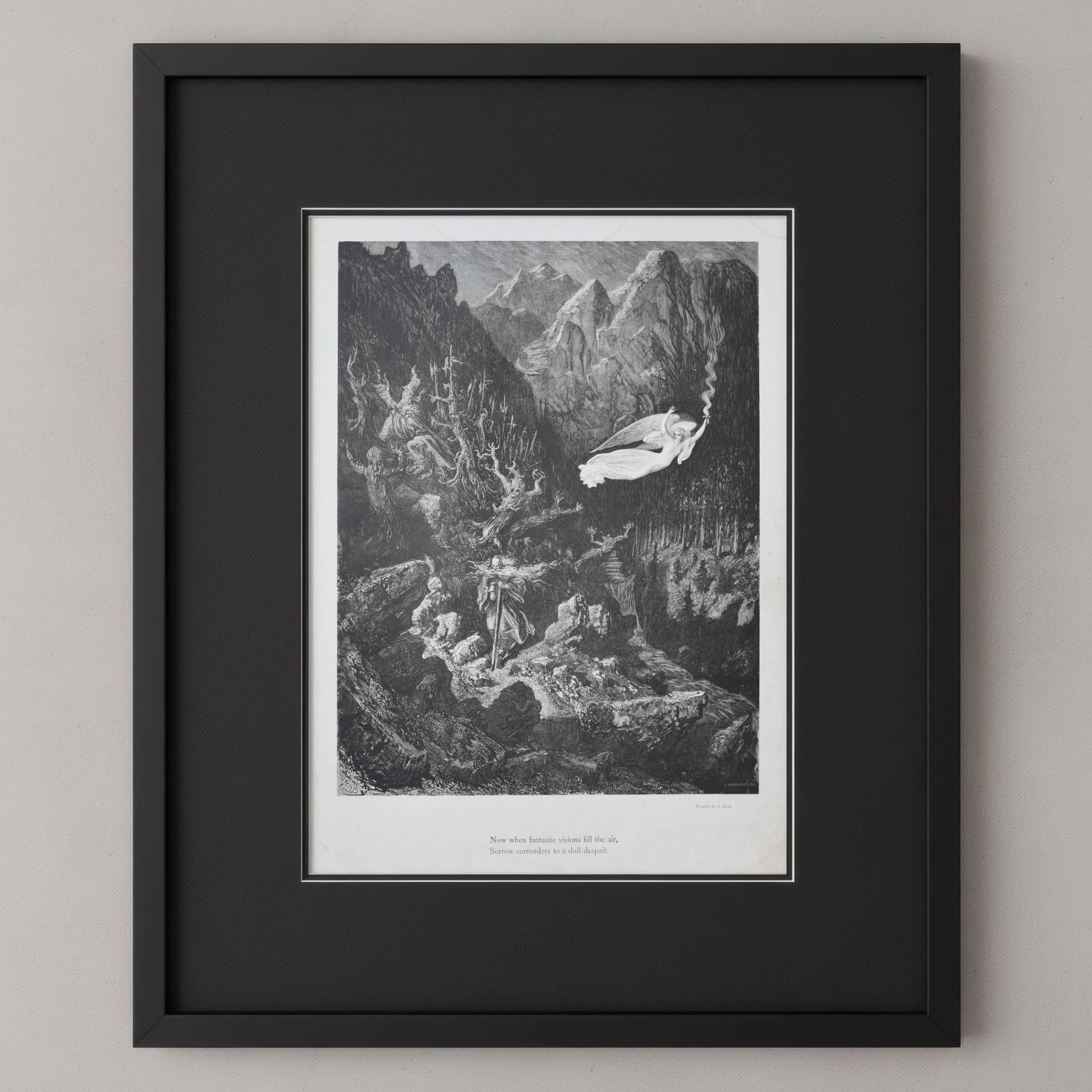 1866 Gustave Doré Legend Of The Wandering Jew Angel Vision Plate 7 - Original Antique Engraving - Gothic Religious Medieval - 14 x 20 in