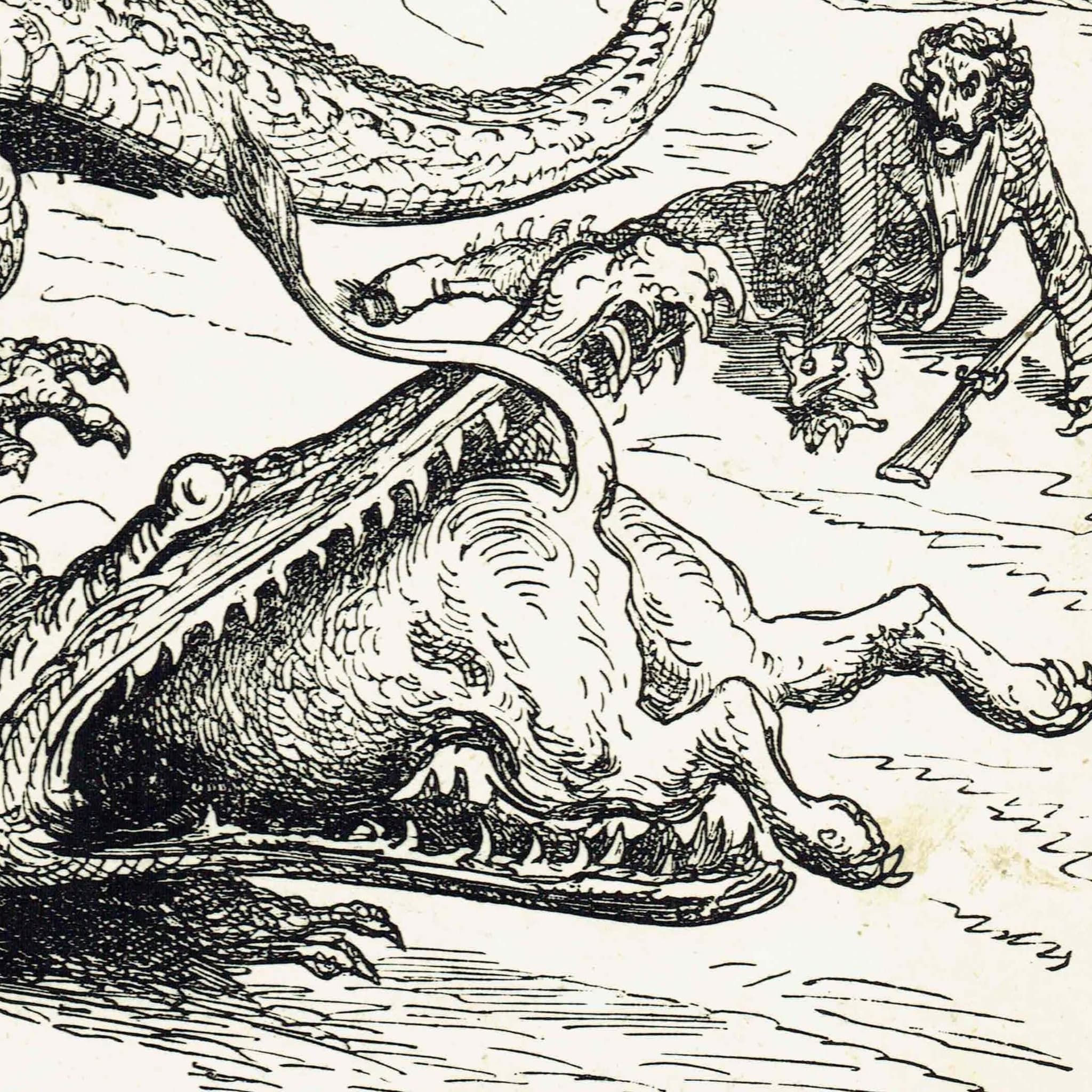 1867 Baron Munchausen Sea Serpent Battle - Original Antique Print By Doré - Fantasy Adventure Literary Illustration - 6 x 9 in