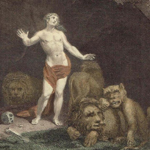 1790 - The Prophet Daniel in the Lion's Den - Original Print - Biblical Illustration - plate size 11 x 6.75 inches