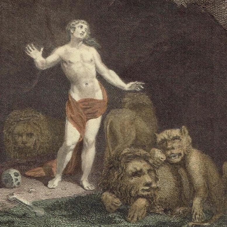 1790 - The Prophet Daniel in the Lion's Den - Original Print - Biblical Illustration - plate size 11 x 6.75 inches