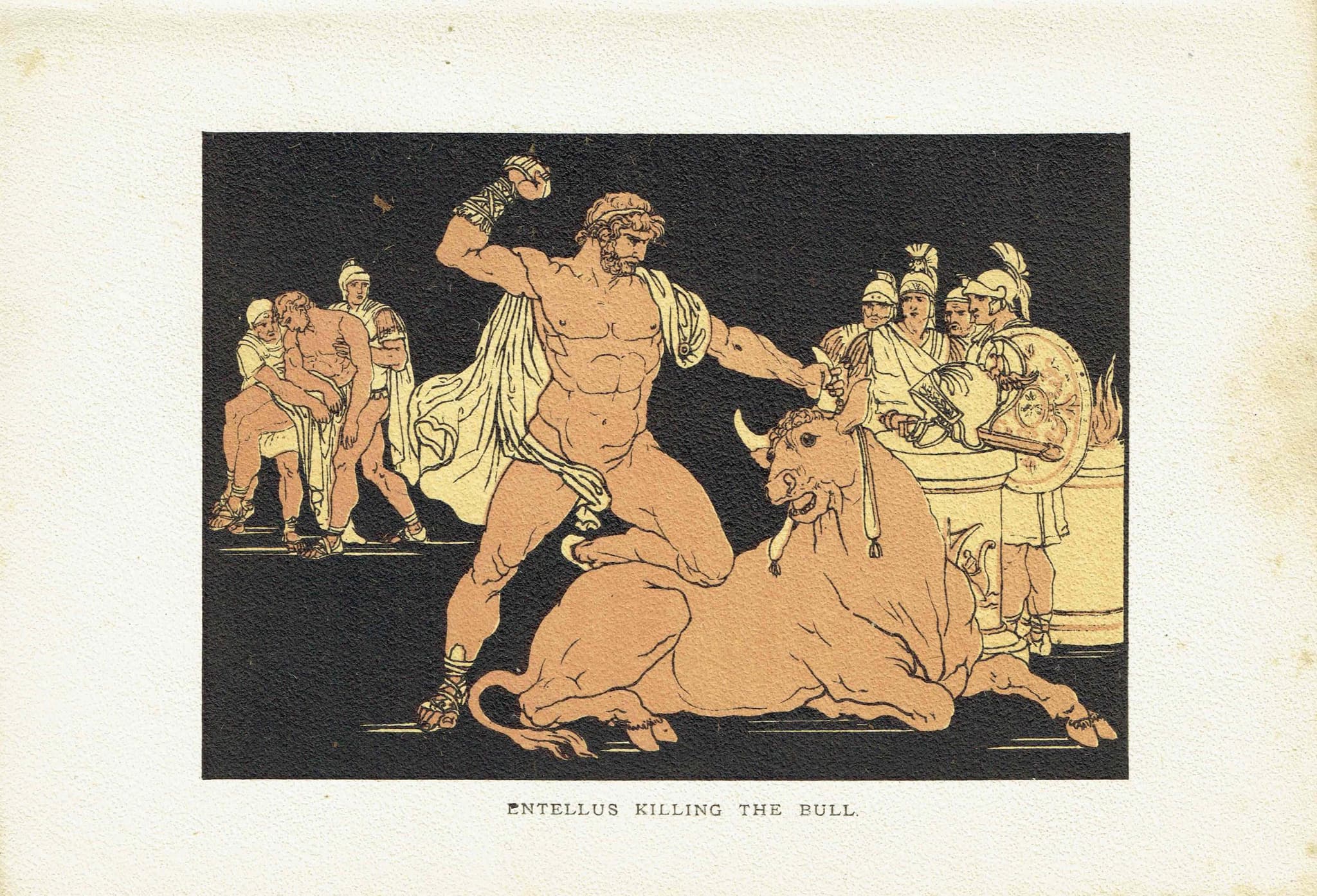 1879 Entellus Killing Bull - Original Antique Print By Pinelli - Stories From Virgil Classical Mythology Roman Art - 7.5 x 5 in - Image 2